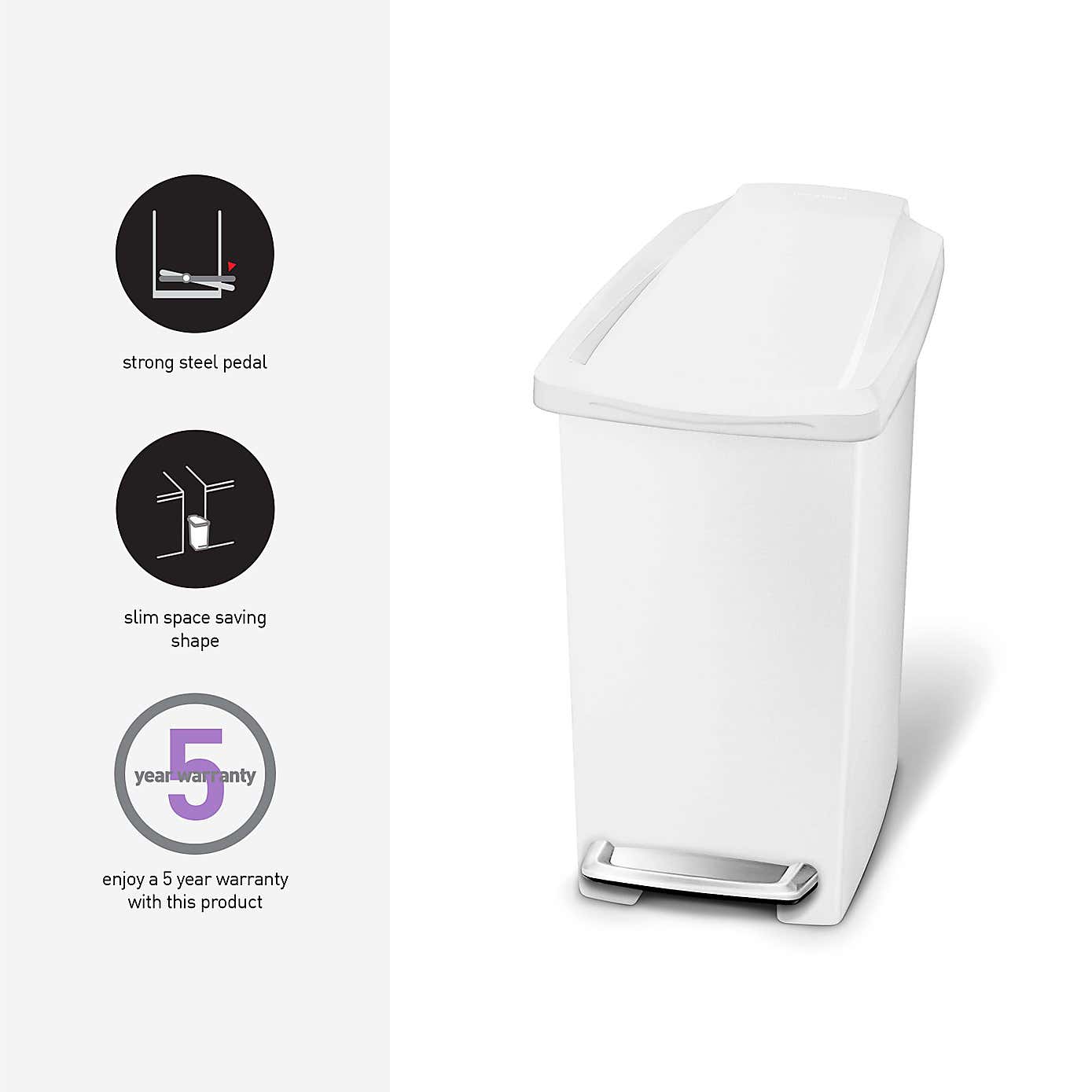 simplehuman 10 Litre Slim Pedal Bin