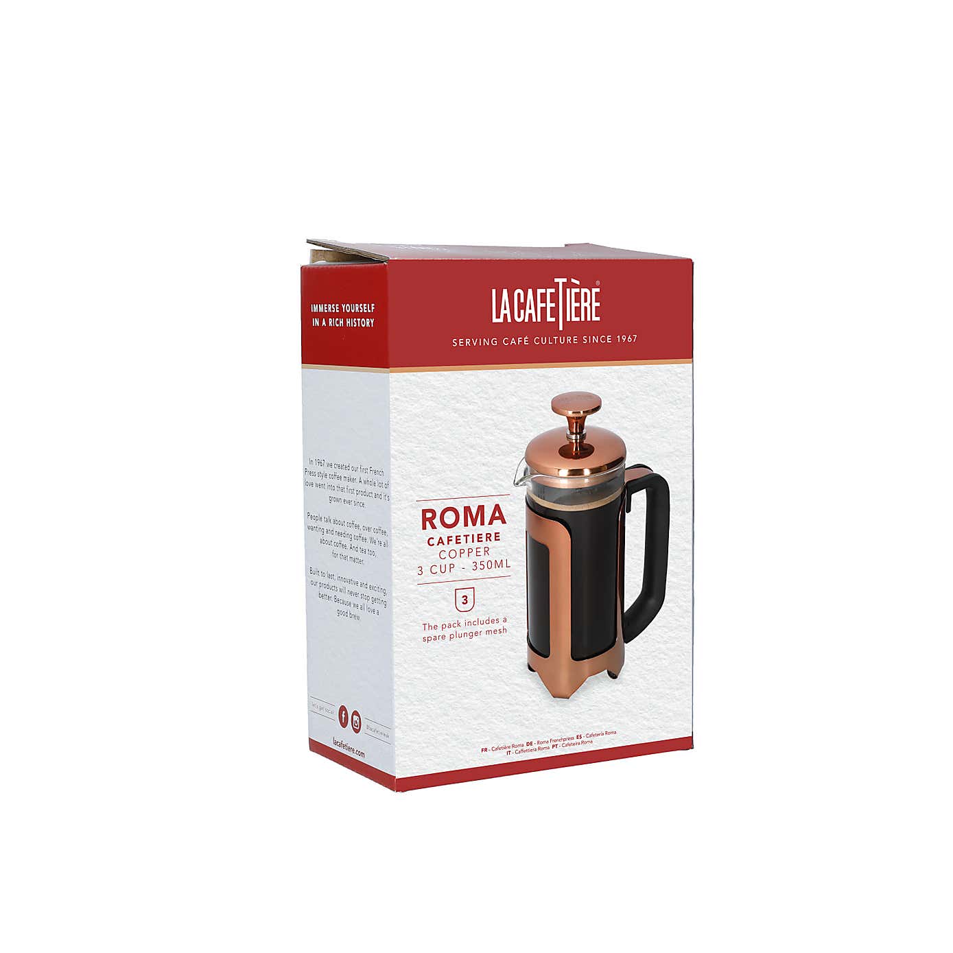 La Cafetiere Roma 3 Cup Gold Glass & Steel Coffee Press