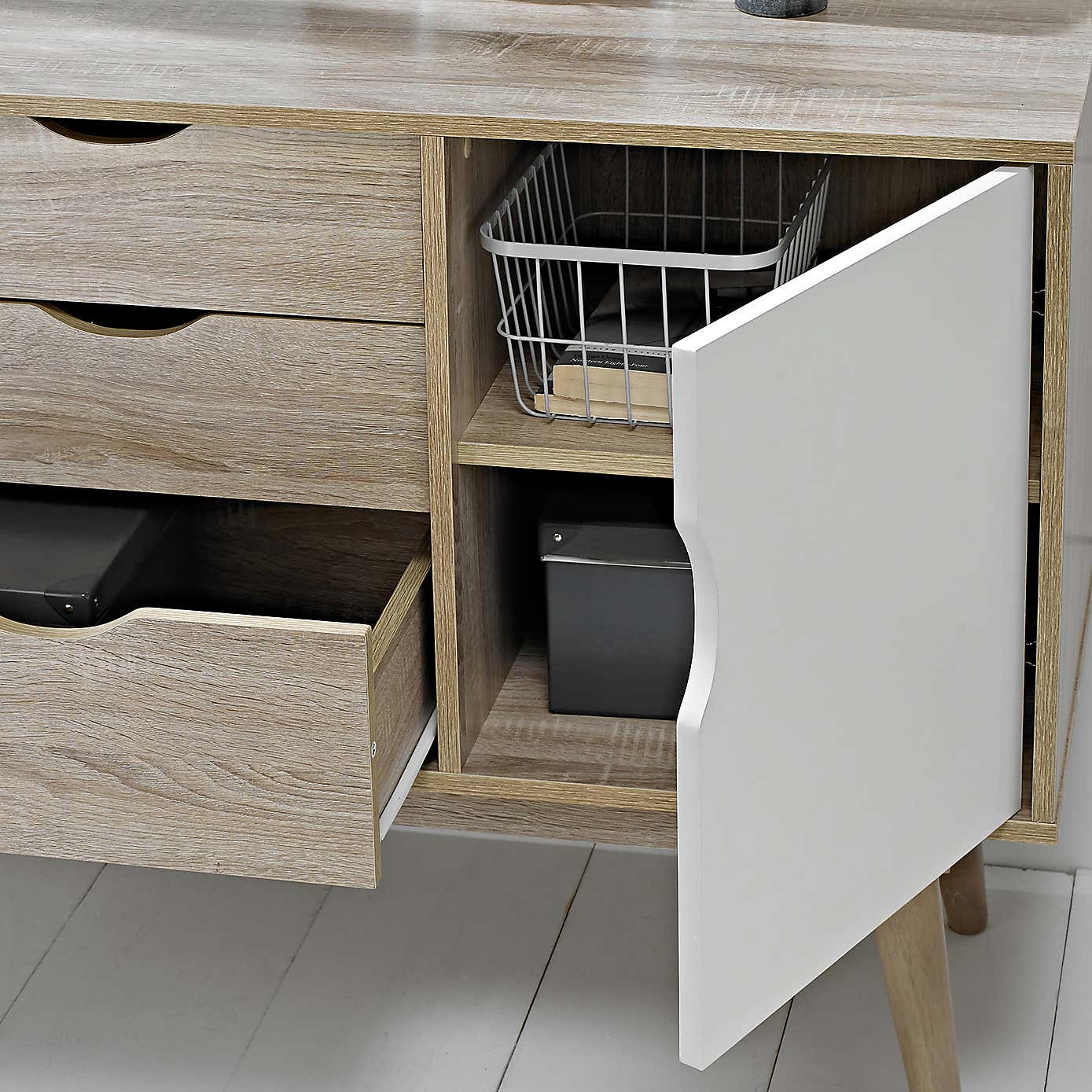 Scandi 3 Drawer White Sideboard