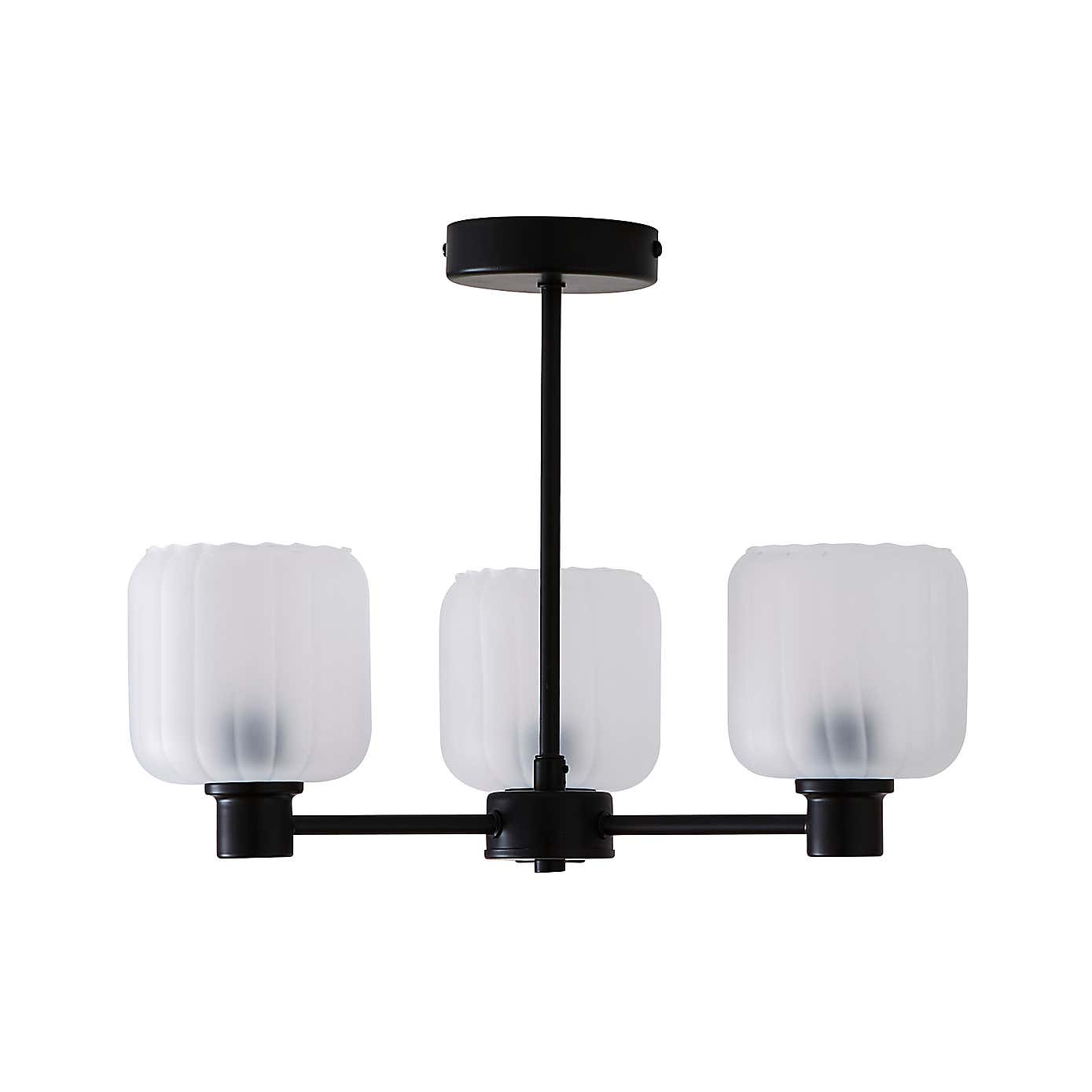 Erika Ribbed 3 Light Semi Flush Ceiling Light