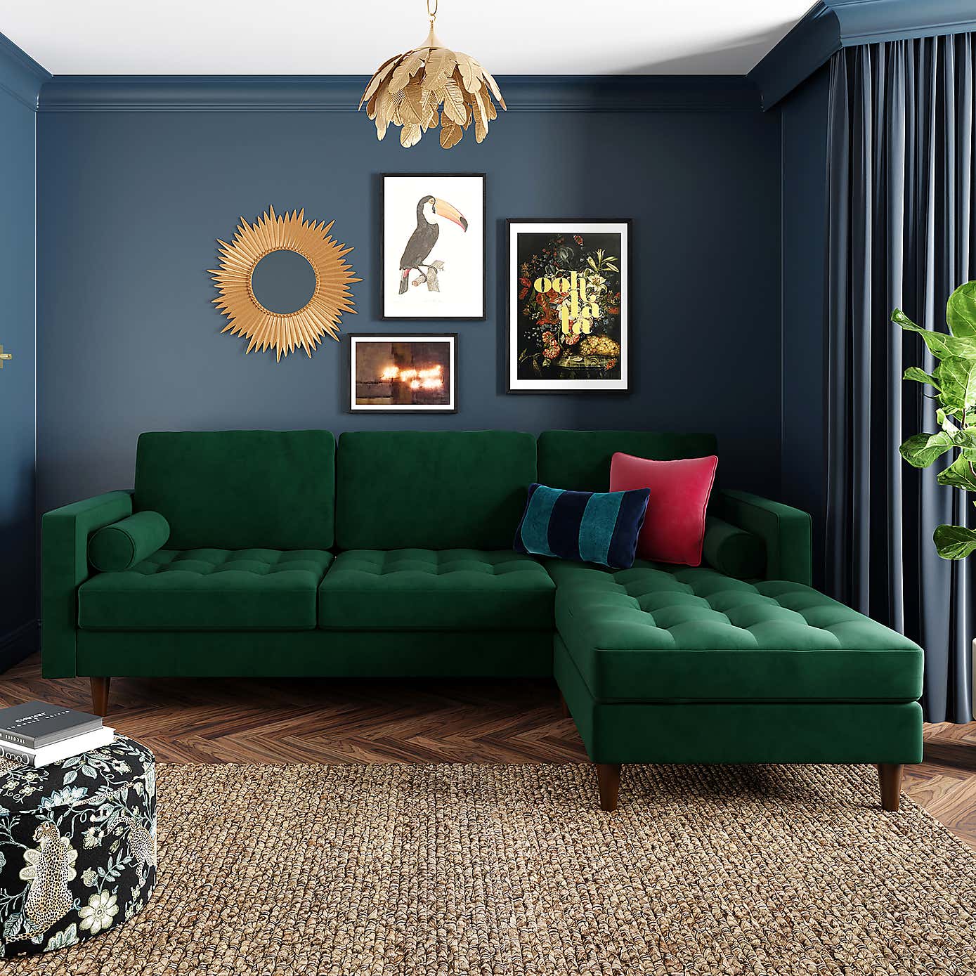 Zoe 4 Seater Corner Double Sofa Bed, Velvet