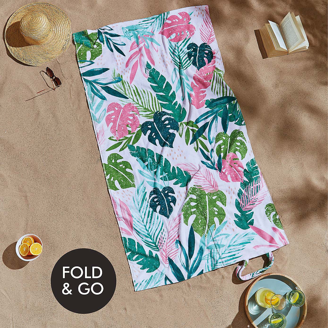 Catherine Lansfield Tropical Palm 2-in-1 Beach Towel and Bag