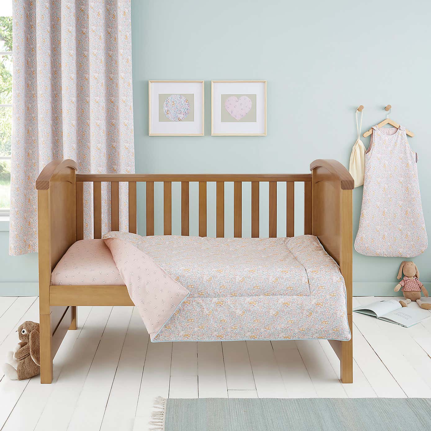 Ditsy Bunny Pink 4 Tog Cot Bed Quilt