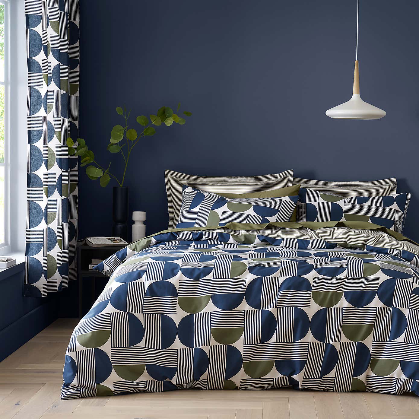 Bromley Modern Geo Navy Duvet Cover and Pillowcase Set