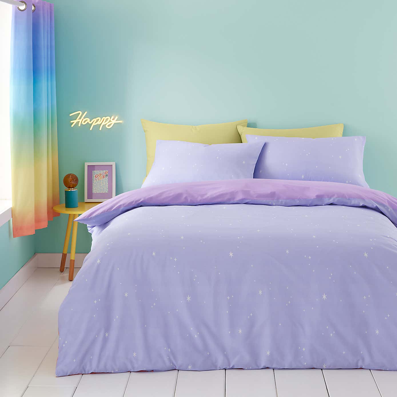Bright Rainbow Ombre Reversible Duvet Cover and Pillowcase Set