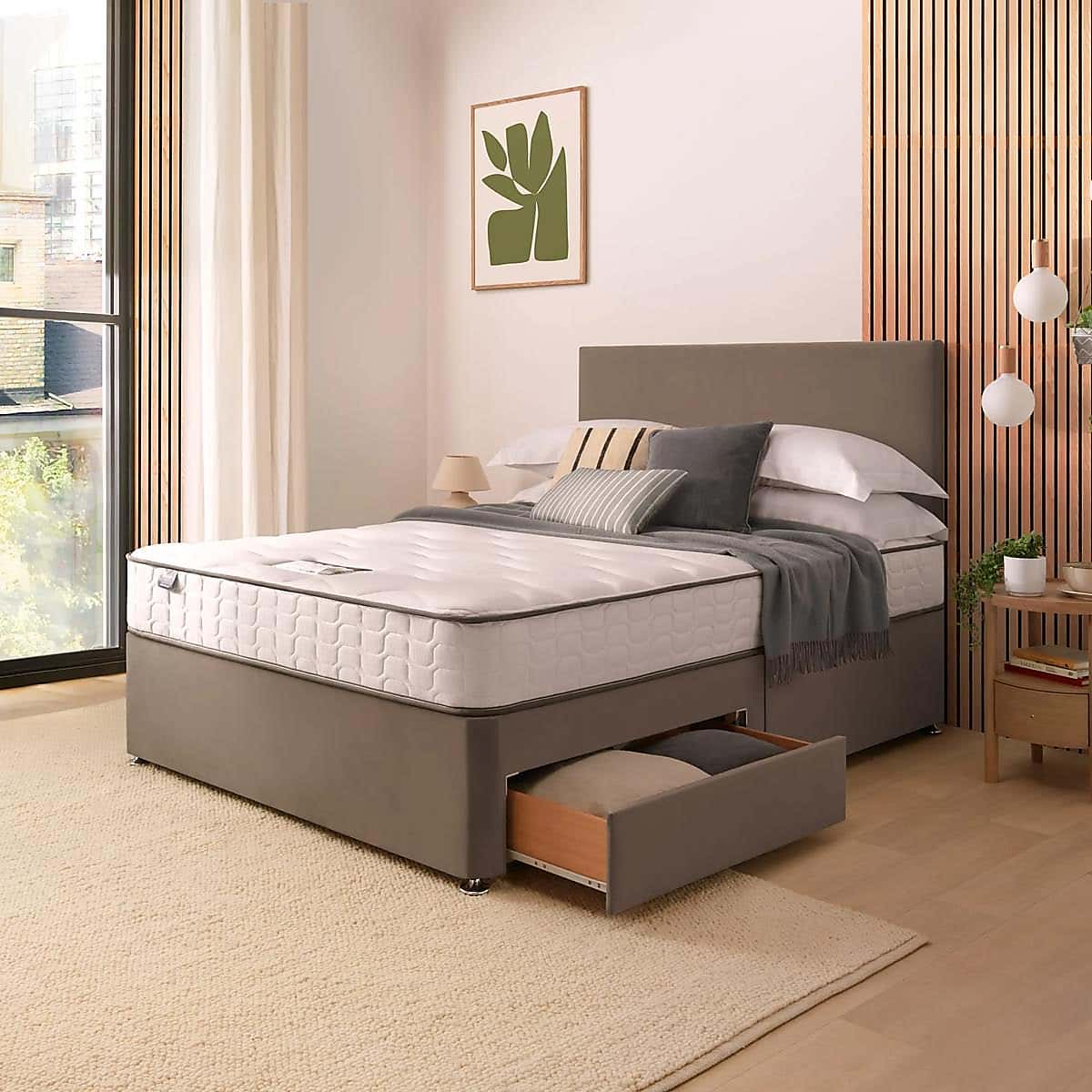 Silentnight 2 Drawer Divan Bed With Velvet Paris Headboard