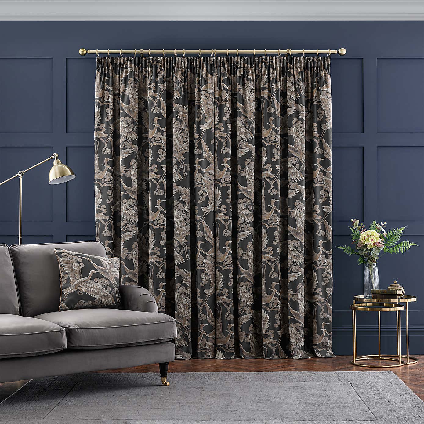 Dorma Gilded Crane Pencil Pleat Curtains
