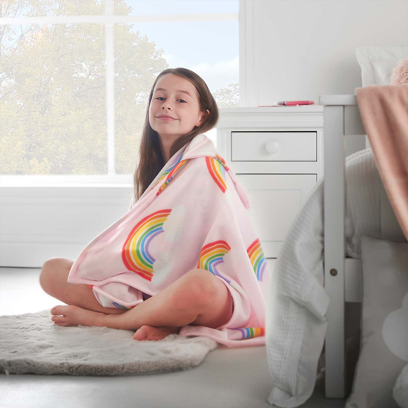 Catherine Lansfield Rainbow Hearts Cosy Fleece Hooded Blanket