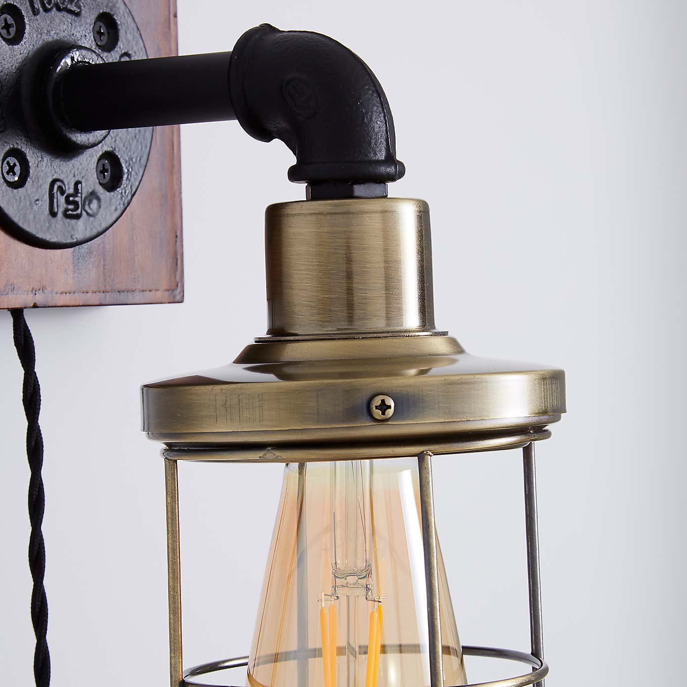 Milas Pipe Black Easy Fit Wall Light Industrial Plug