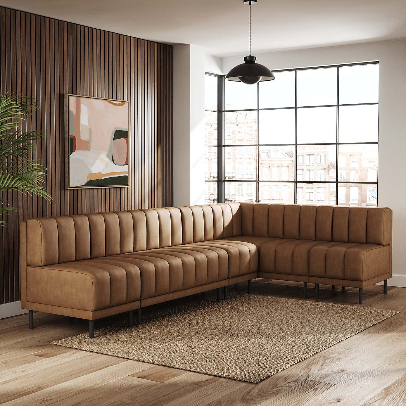 Amali Faux Leather Left Hand Dining Bench Tan Bundle