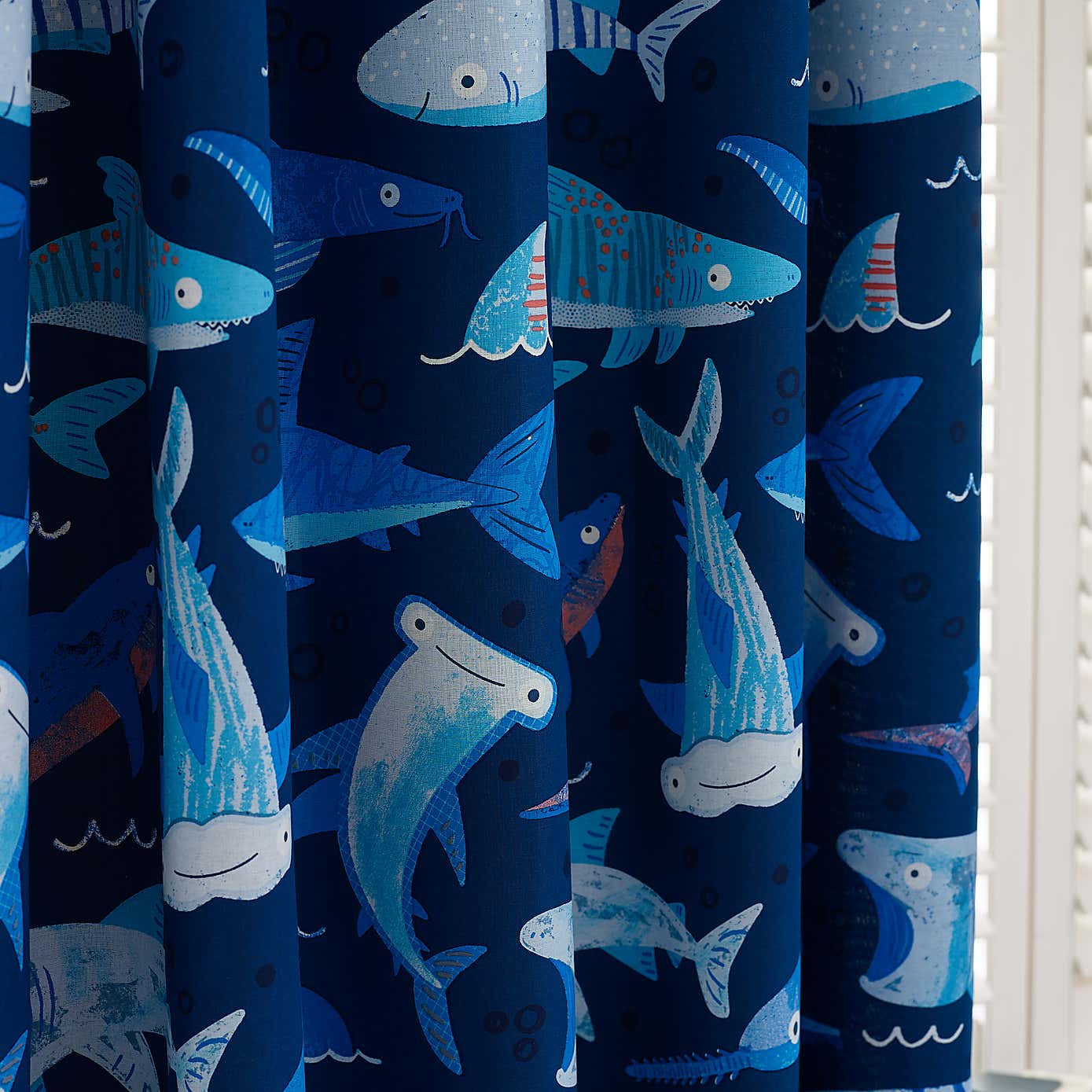Catherine Lansfield Jawsome Shark Blackout Eyelet Curtains