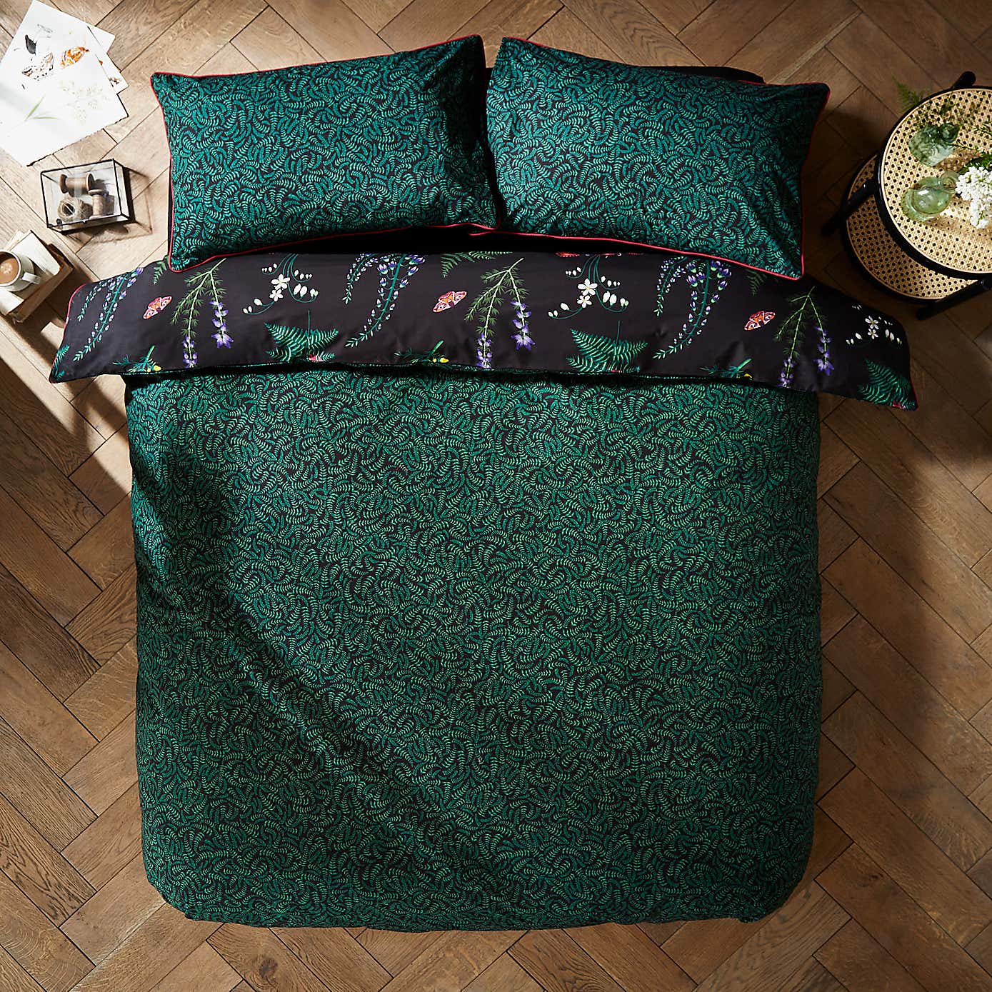 Moorland Flora Black Duvet Cover and Pillowcase Set
