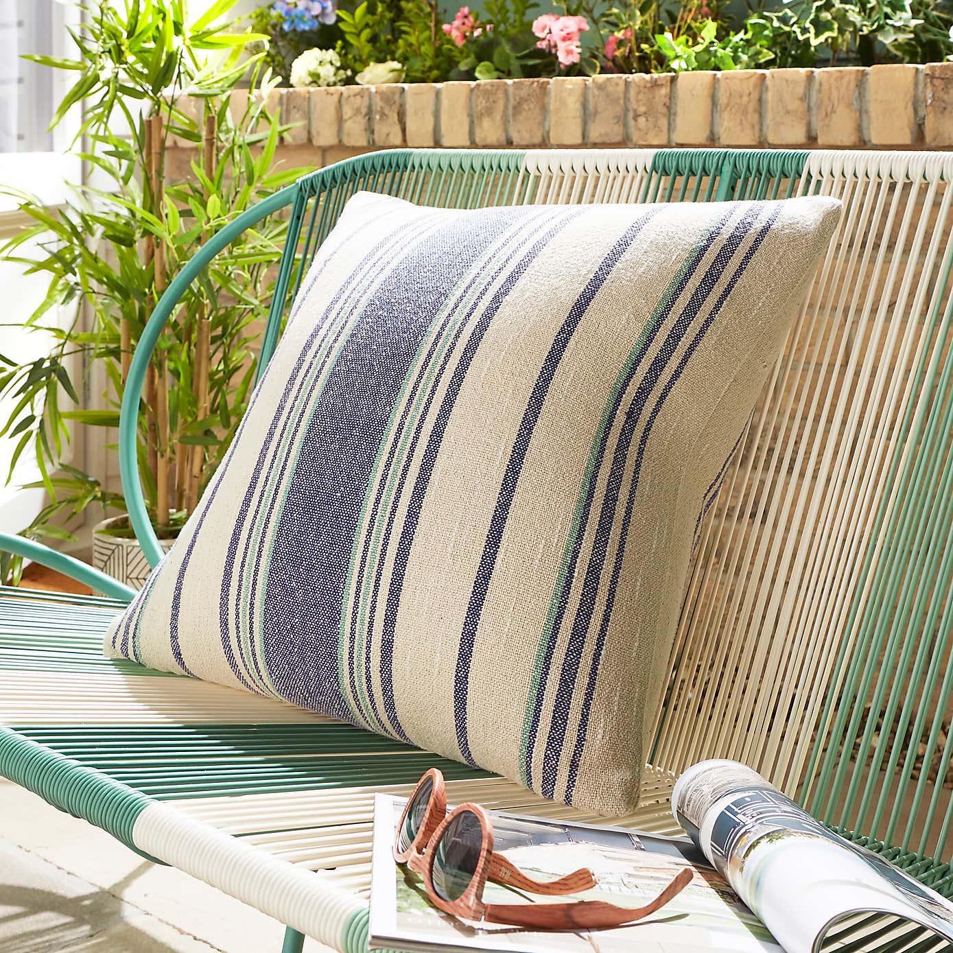 Striped Cotton Outdoor Square Cushion