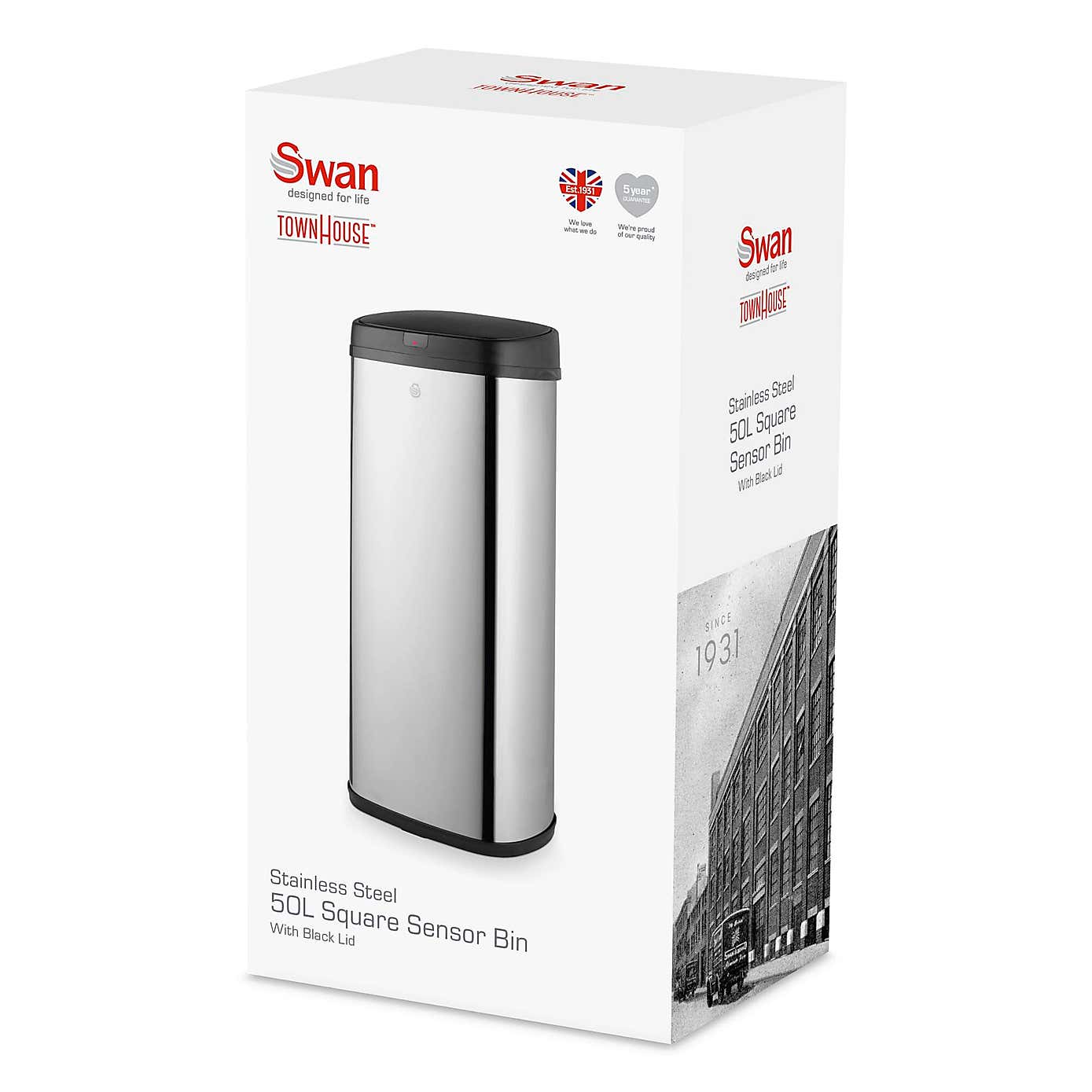 Swan 50L Square Sensor Bin