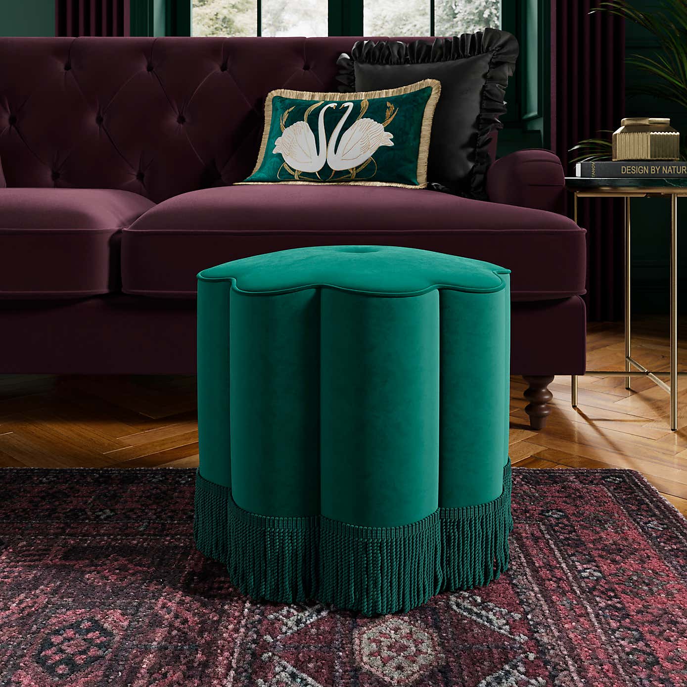 Flower Tassel Velvet Footstool