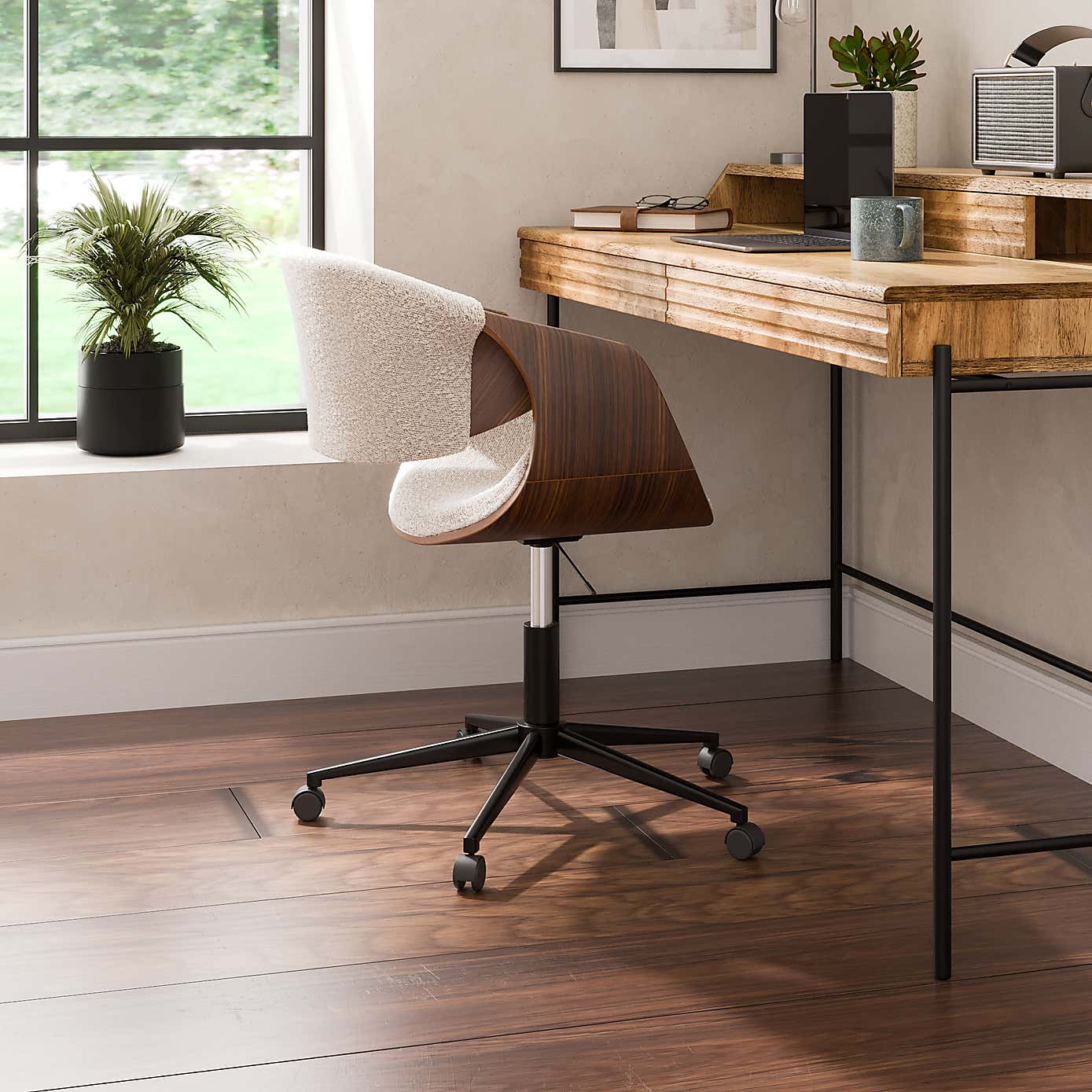 Modena Walnut Effect Office Chair, White Boucle