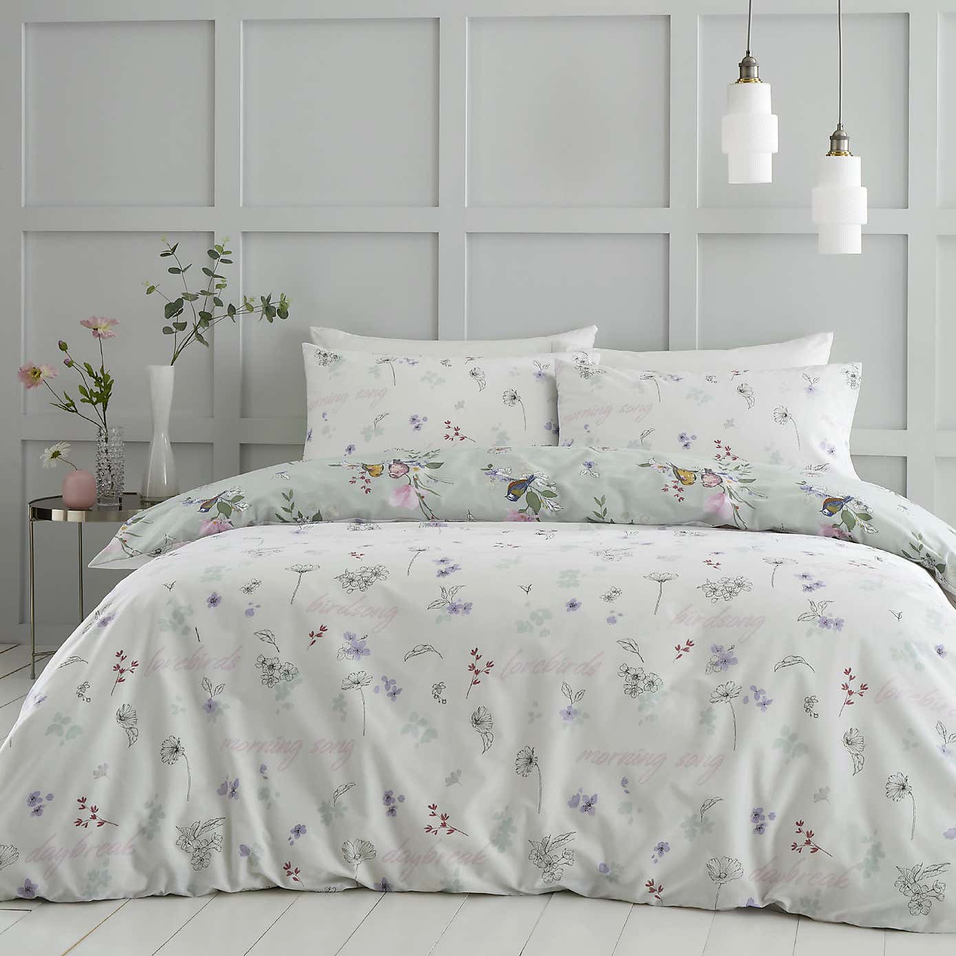 Catherine Lansfield Songbird Reversible Duvet Cover & Pillowcase Set