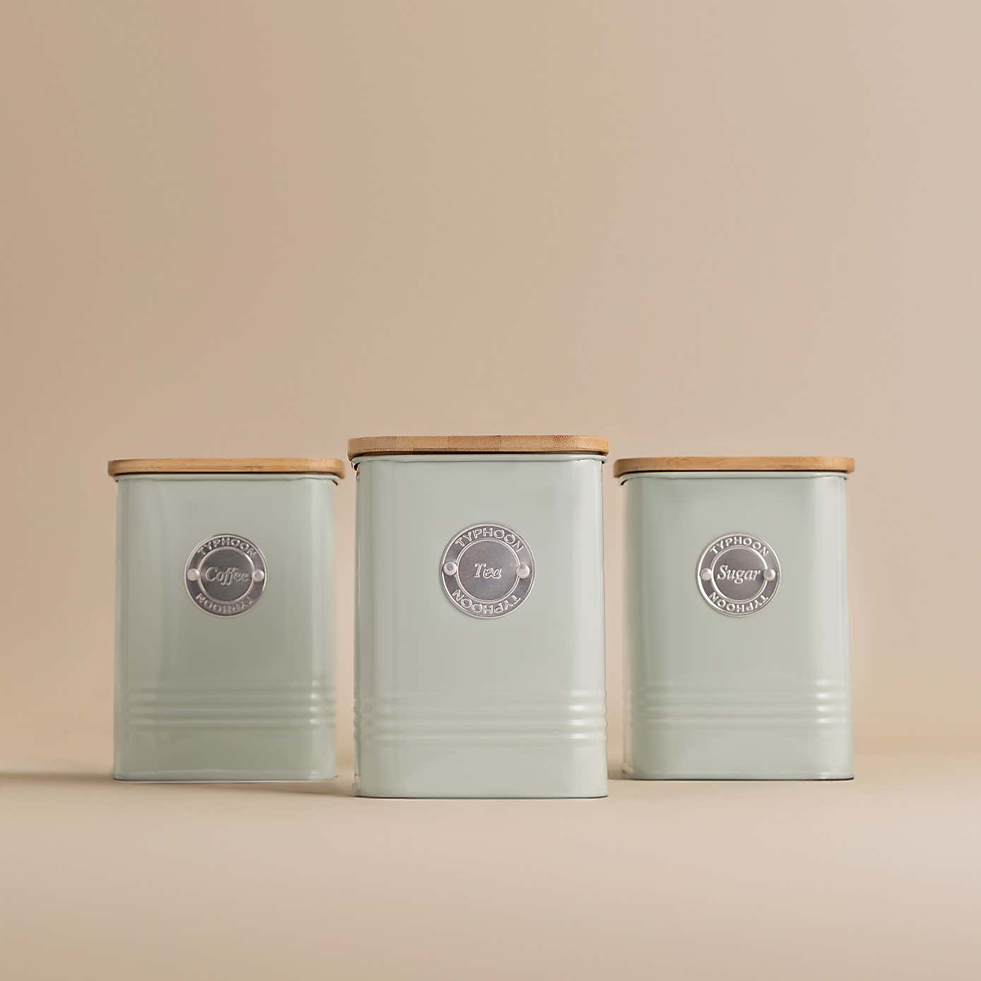 Typhoon Living Set of 3 Mint Green Square Tea, Coffee & Sugar Canisters