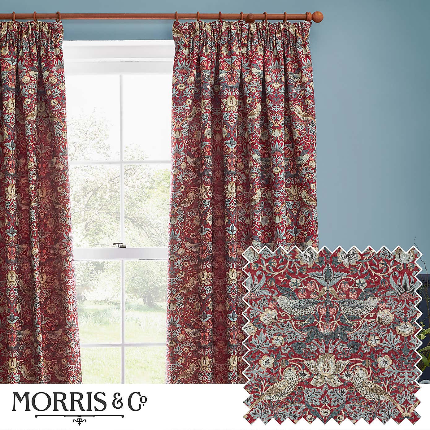 Morris & Co. Strawberry Thief Jacquard Pencil Pleat Curtains