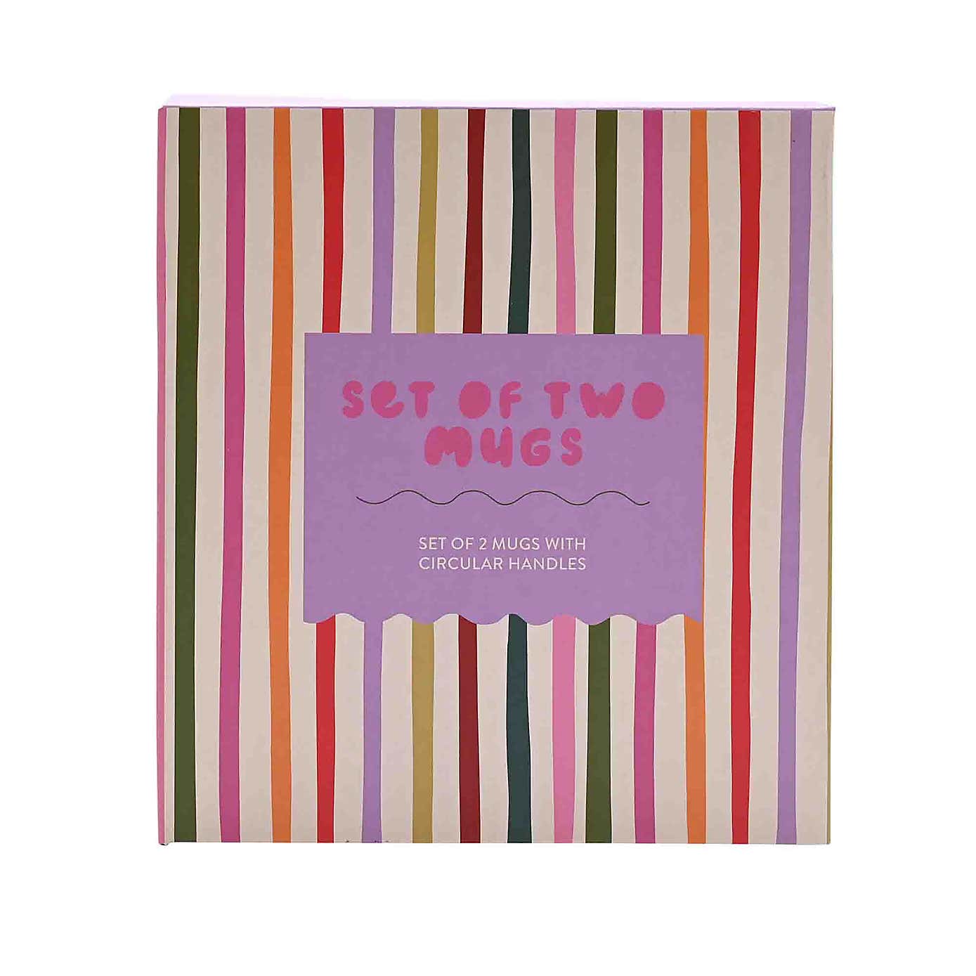 Raspberry Blossom Set of 2 Check and Star Patterned Mugs