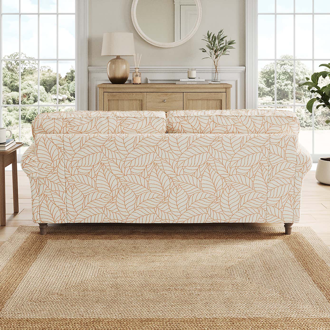 Flori 3 Seater Sofa, Leaf Print Fabric