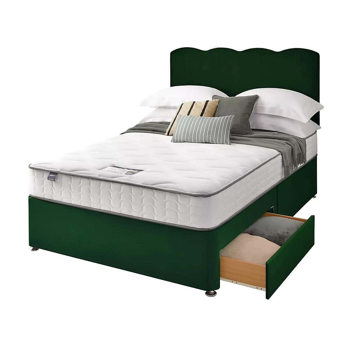 Silentnight 2 Drawer Divan Bed With Velvet Wave Headboard