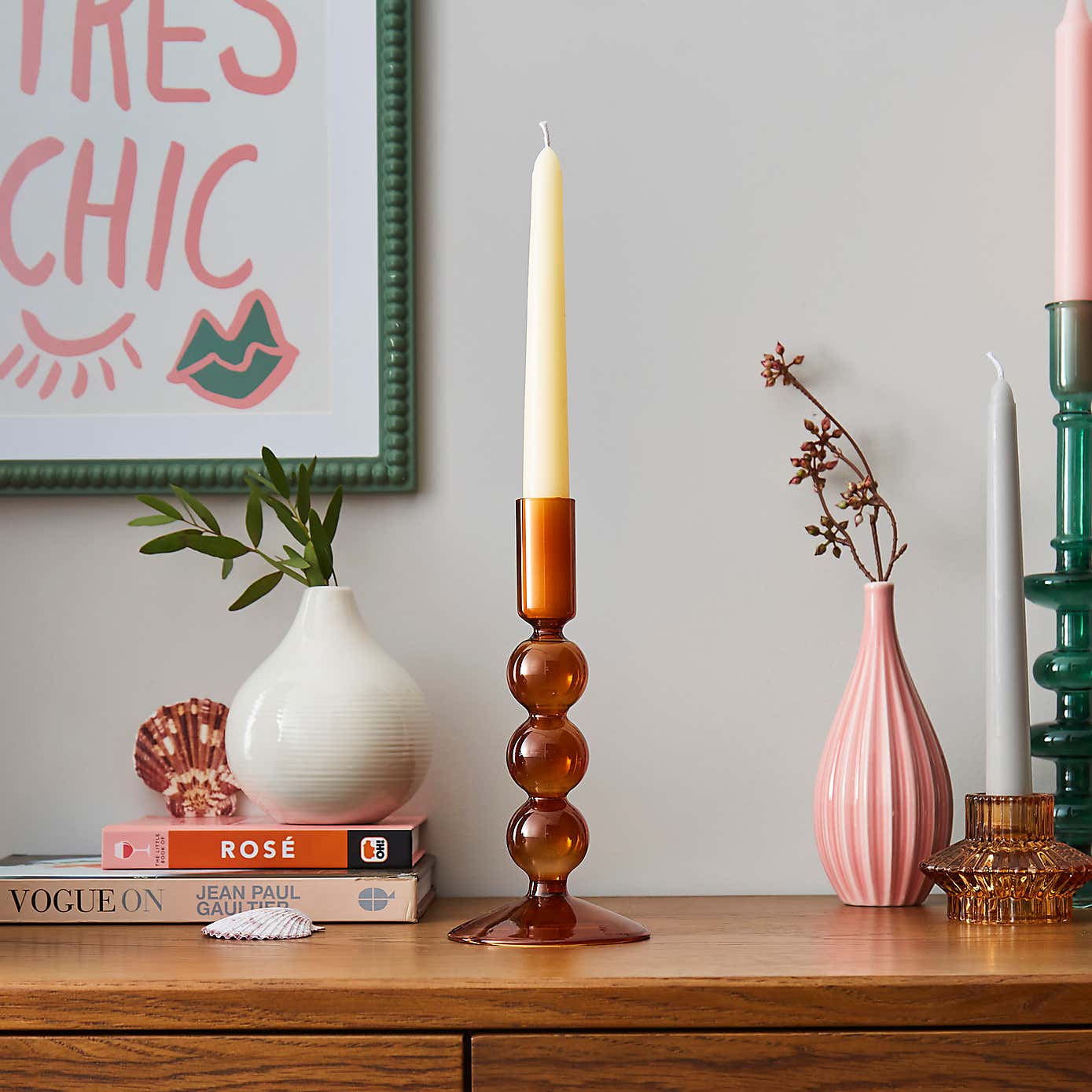 3 Ball Glass Candlestick Holder