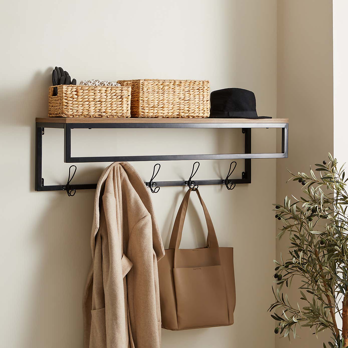 Fulton Wall Shelf with Hooks Pine
