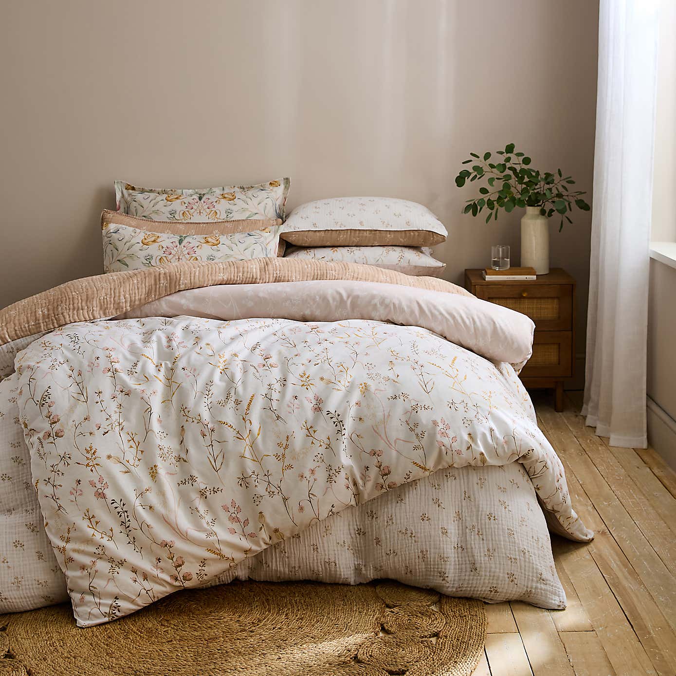 Cotton Muslin Sprig Floral Duvet Cover & Pillowcase Set