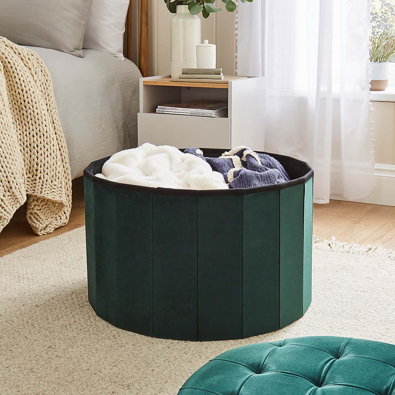 Large Round Velvet Ottoman