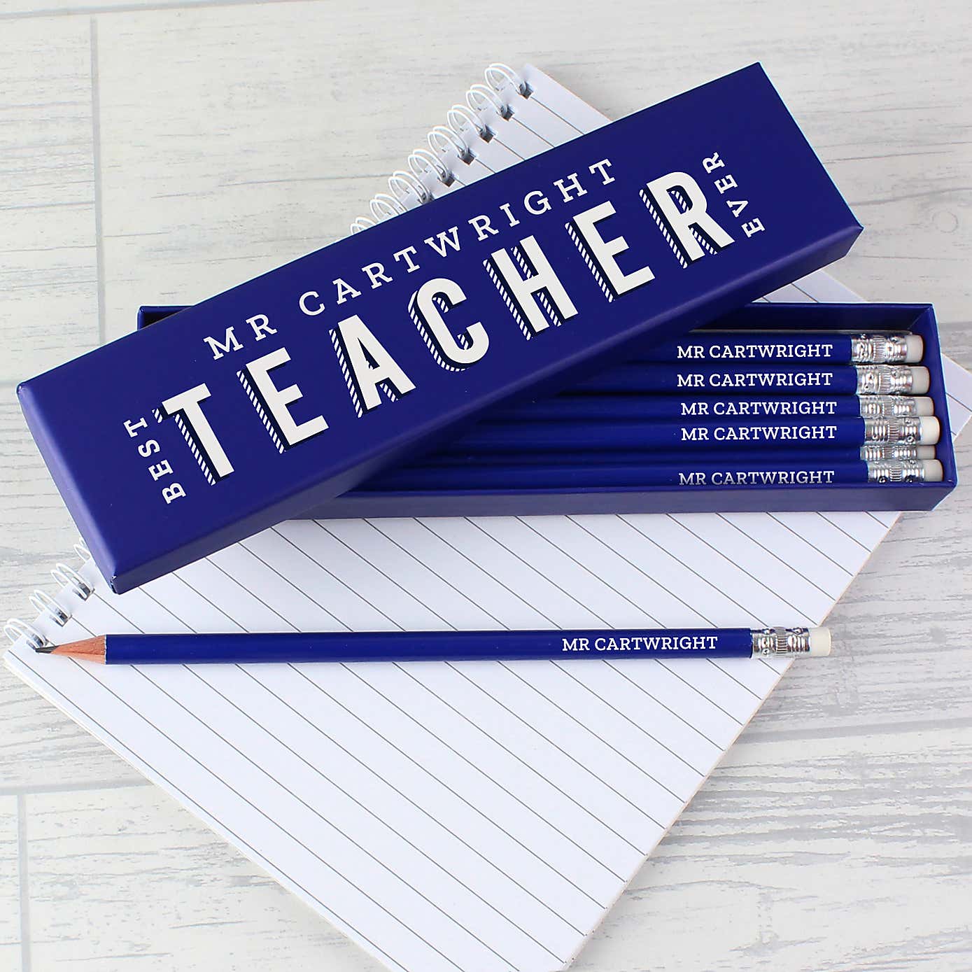 Personalised Best Teacher Ever Box and 12 HB Pencils