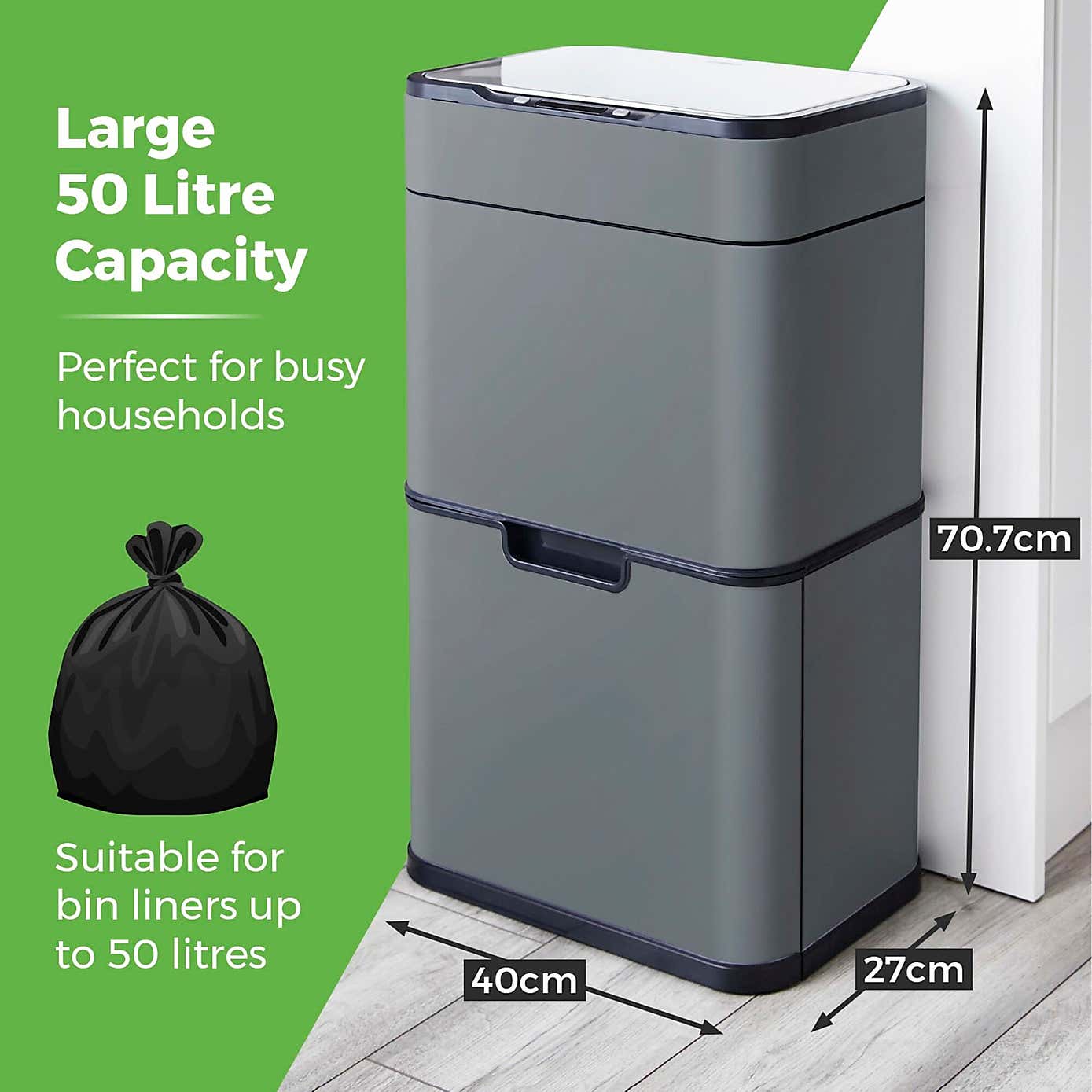 Tower 50L Ozone Recycling Sensor Bin