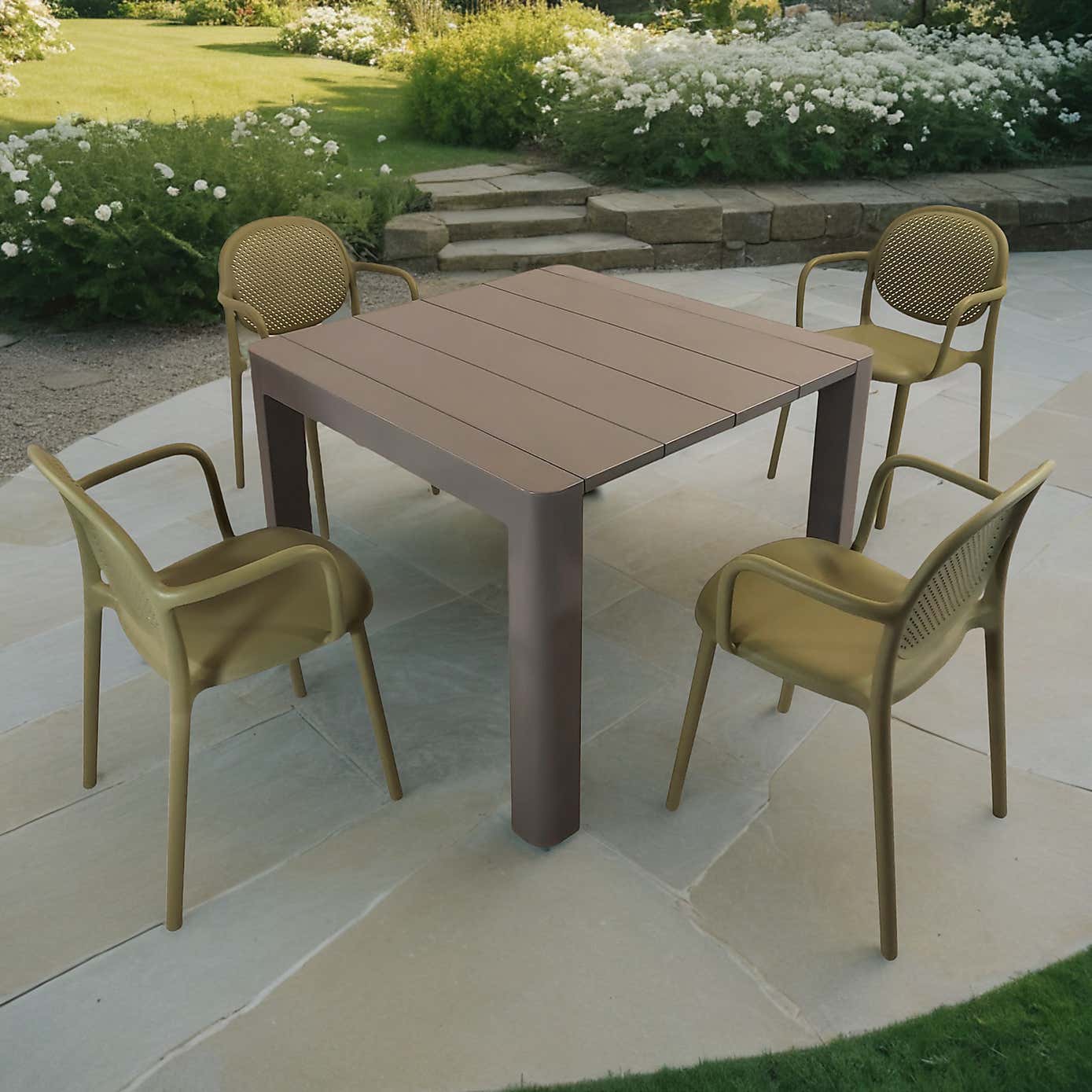 Modura Henrik Square Dining Table with 4 Stina Armchairs