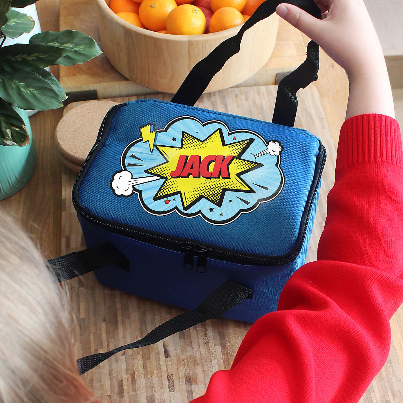 Personalised Blue Superhero Lunch Bag