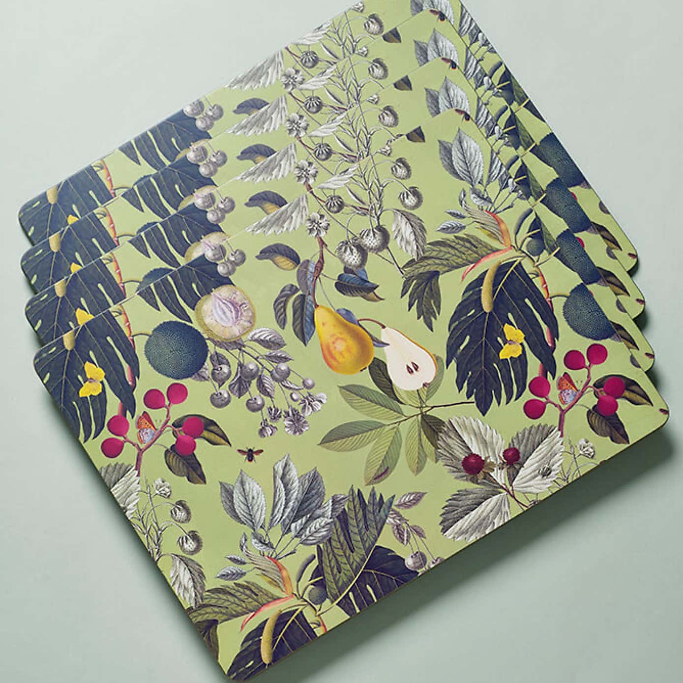 Set of 4 Kew Fruit And Floral Rectangle Placemats