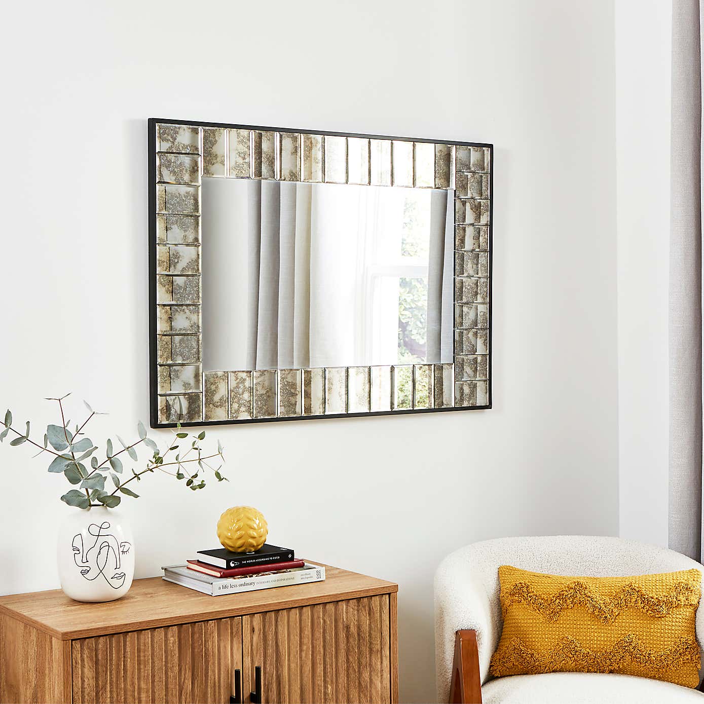 Antique Printed Edge Wall Mirror, 150x80cm