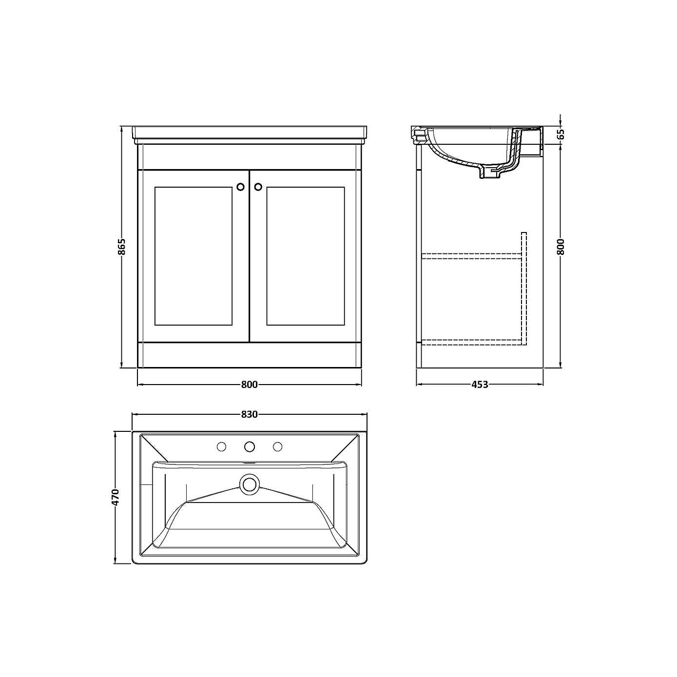 Classique Floor Standing 2 Door Vanity Unit with Basin