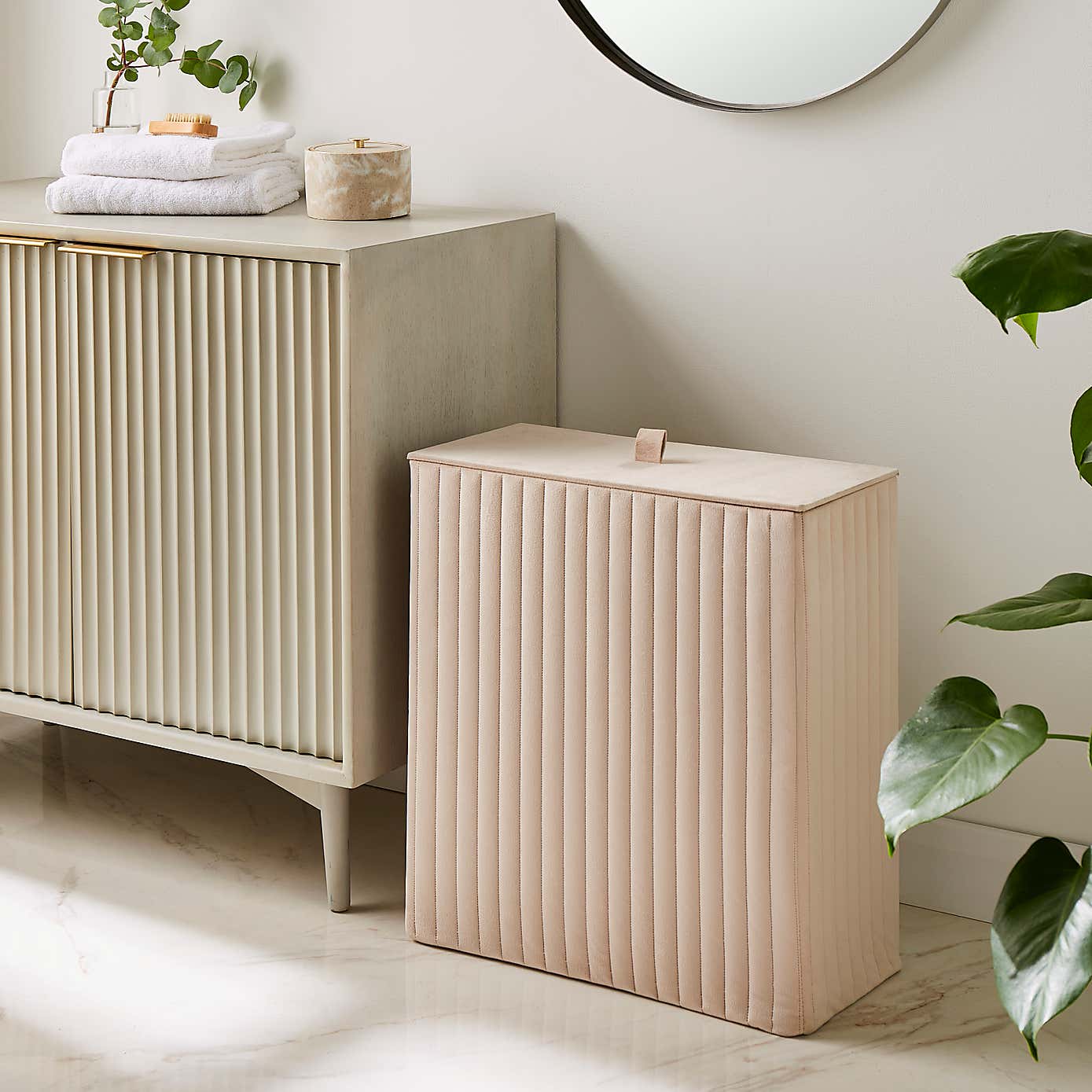 Modern Luxe Ribbed Velvet Slimline Laundry Basket