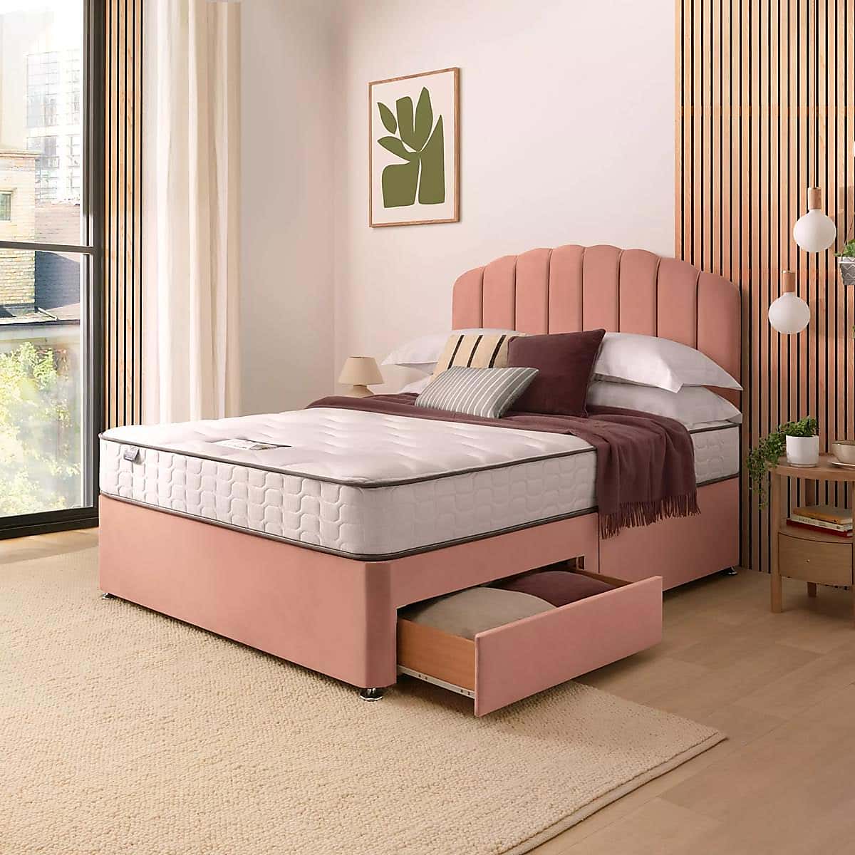 Silentnight 2 Drawer Divan Bed With Velvet Merlin Headboard