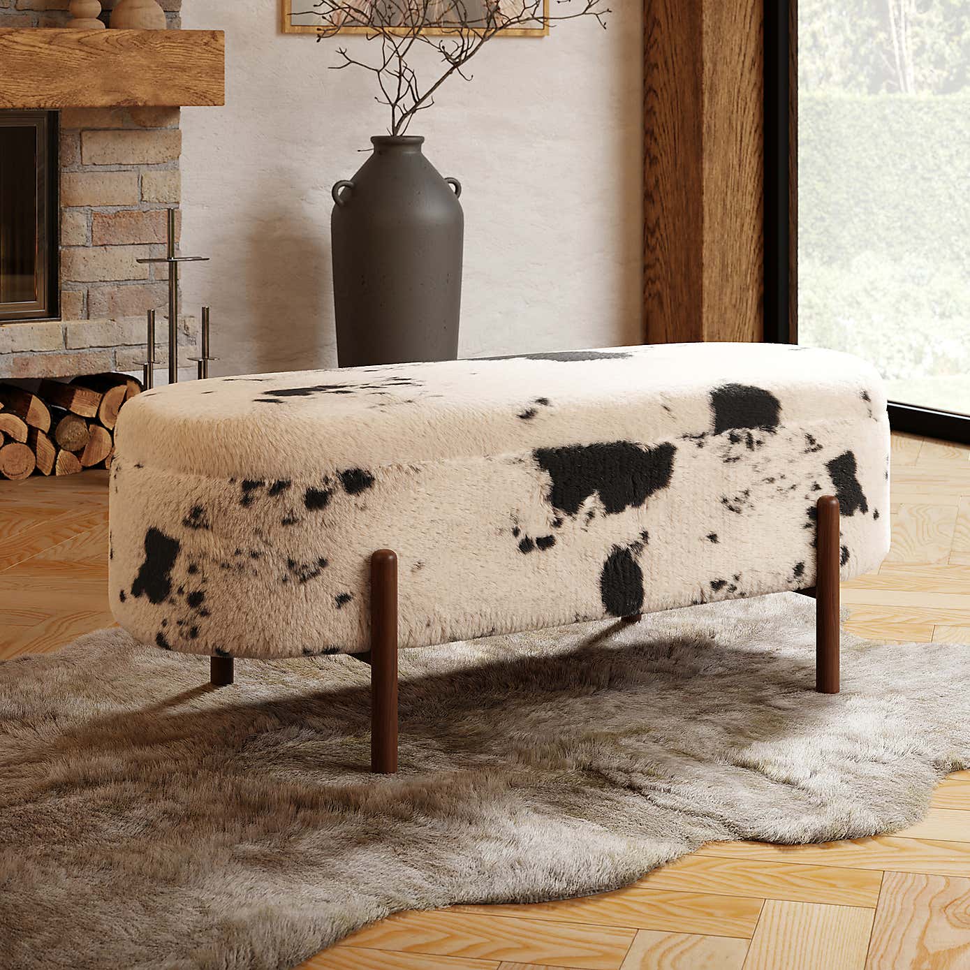 Marley Faux Cow Fur Storage Ottoman