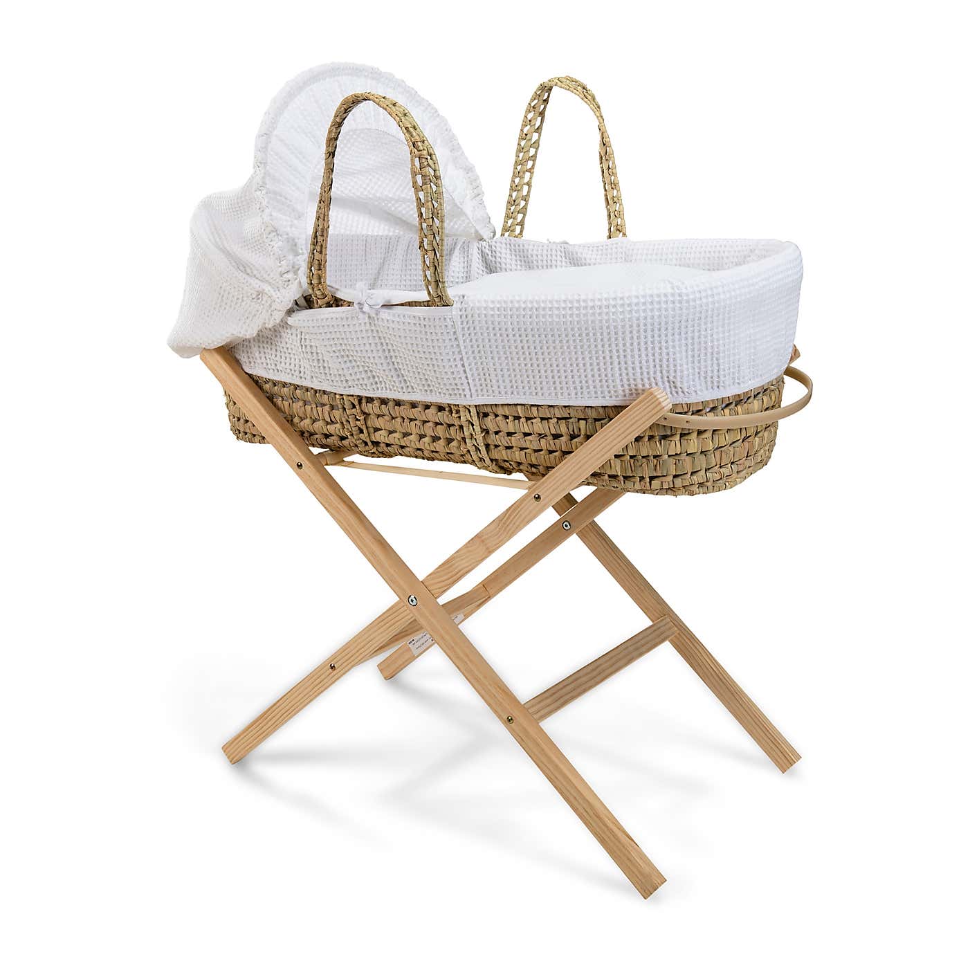 Clair de Lune Waffle Palm Moses Basket with Natural Folding Stand