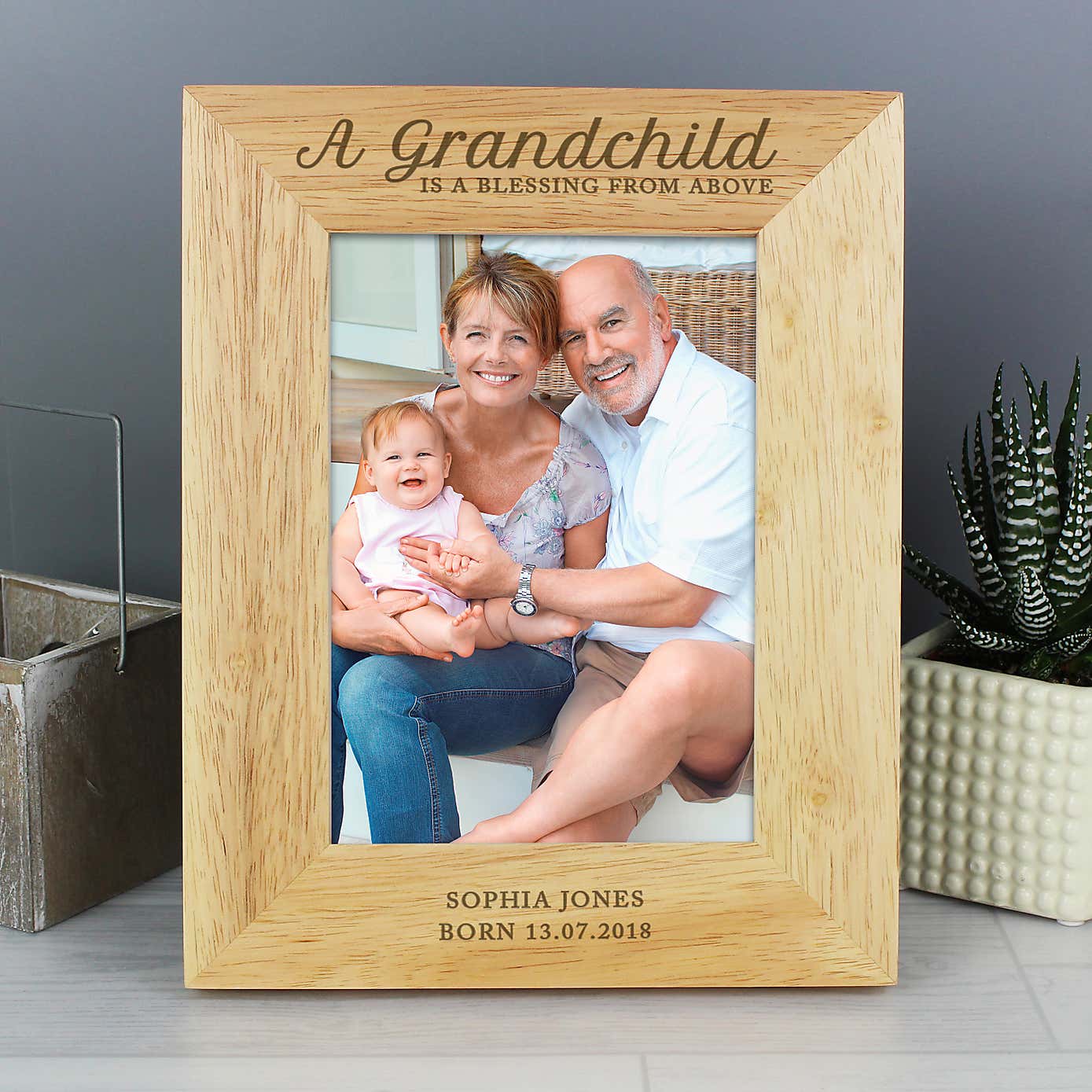 Personalised A Grandchild is a Blessing Light Wood Portrait Photo Frame