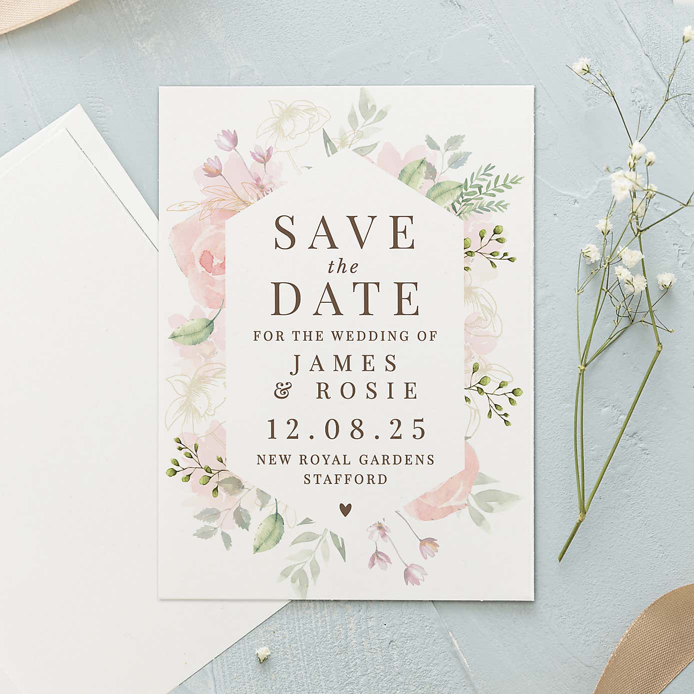 Pack of 36 Personalised Soft Floral Save the Date Cards