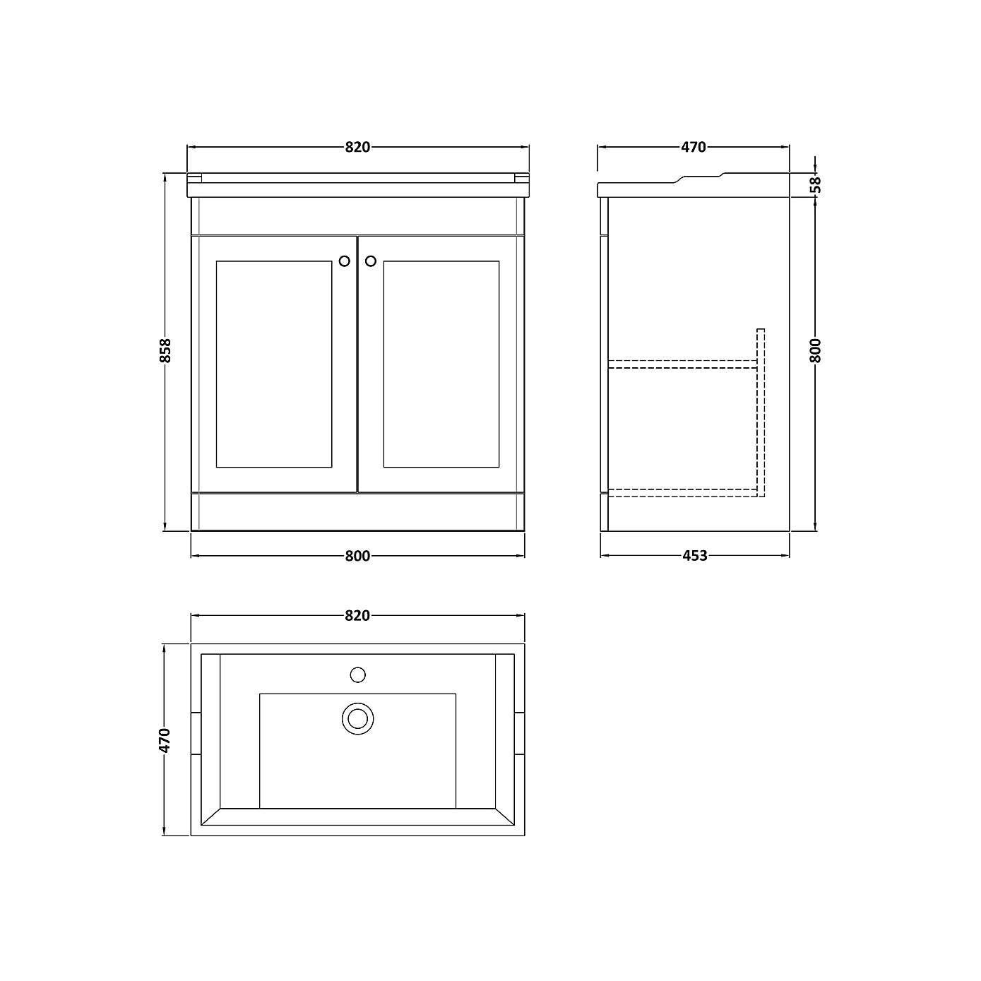 Classique Floor Standing 2 Door Vanity Unit with Ceramic Basin