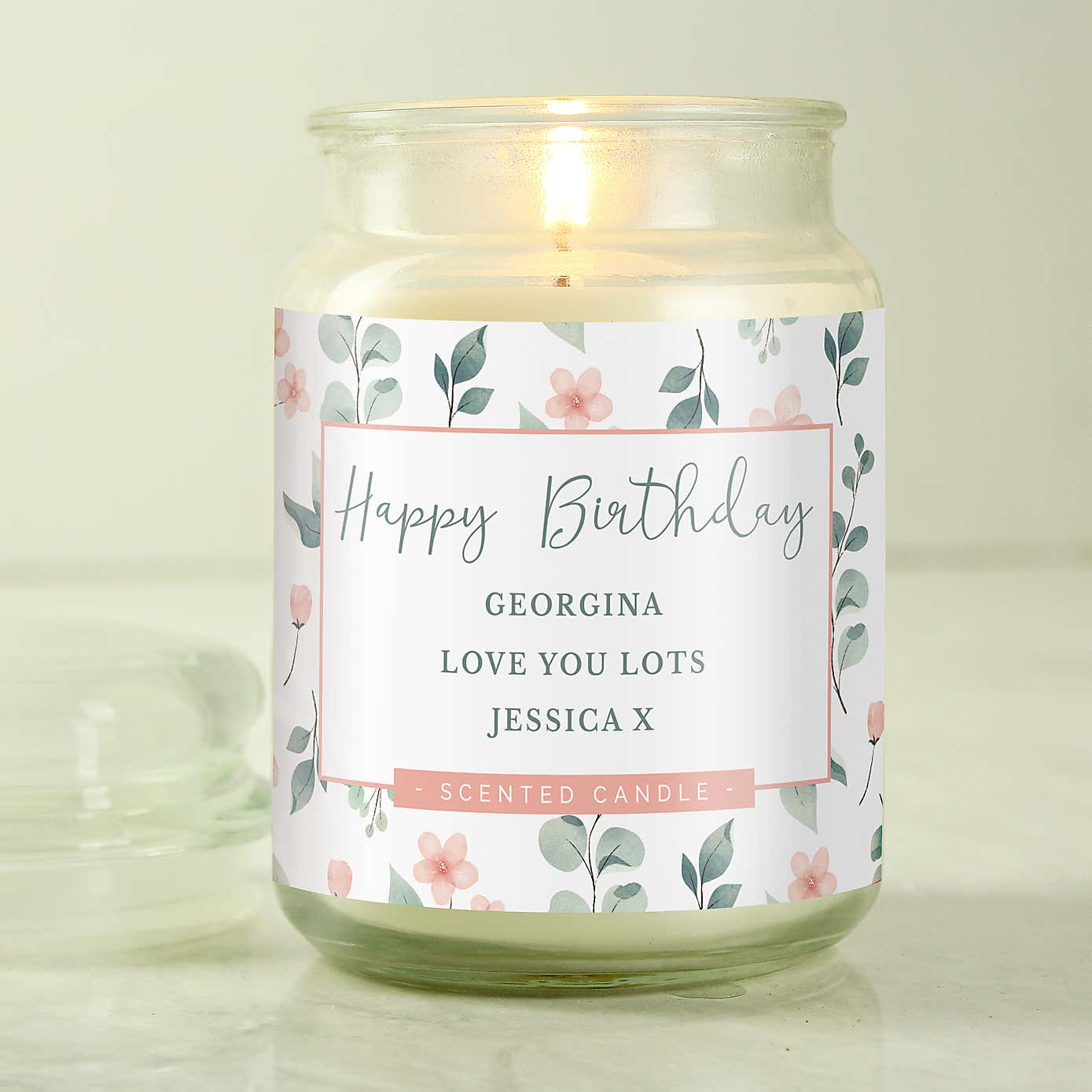 Personalised Floral Large Lidded Scented Jar Candle