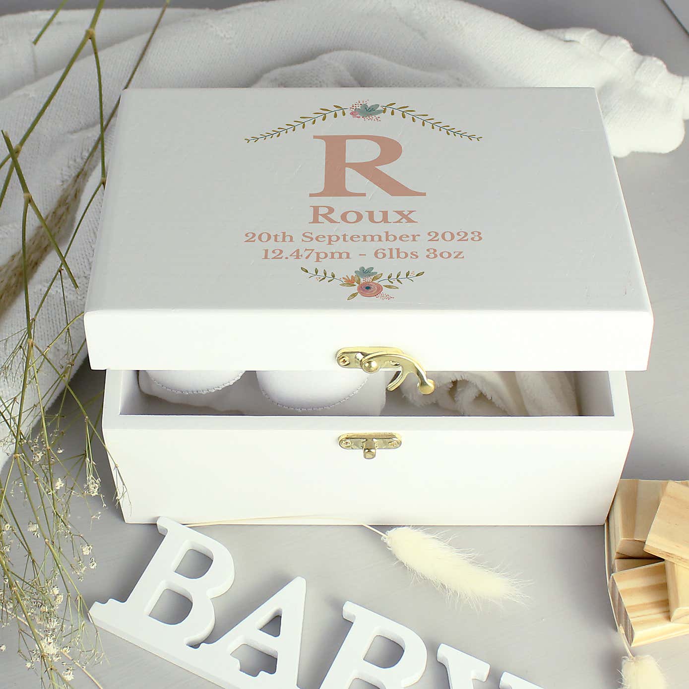 Personalised Floral Bouquet Wooden Keepsake Box