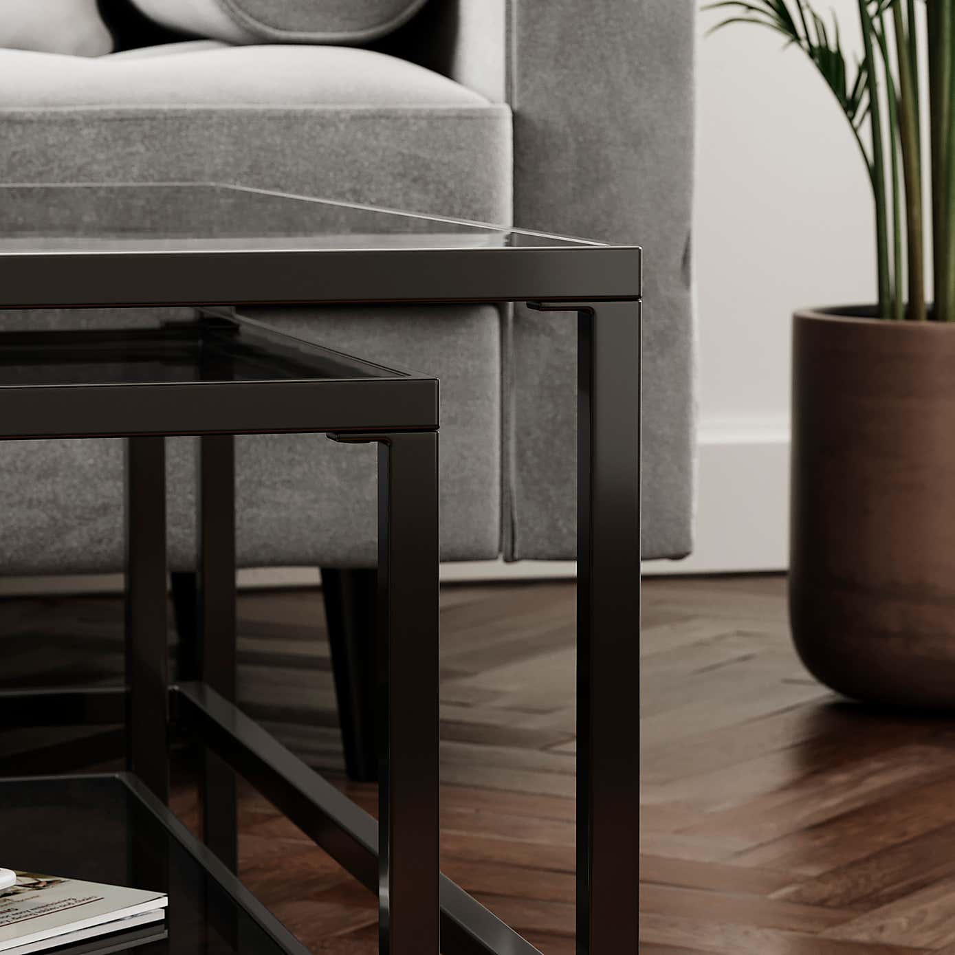 Sofia Glass Nest of Square Coffee Tables