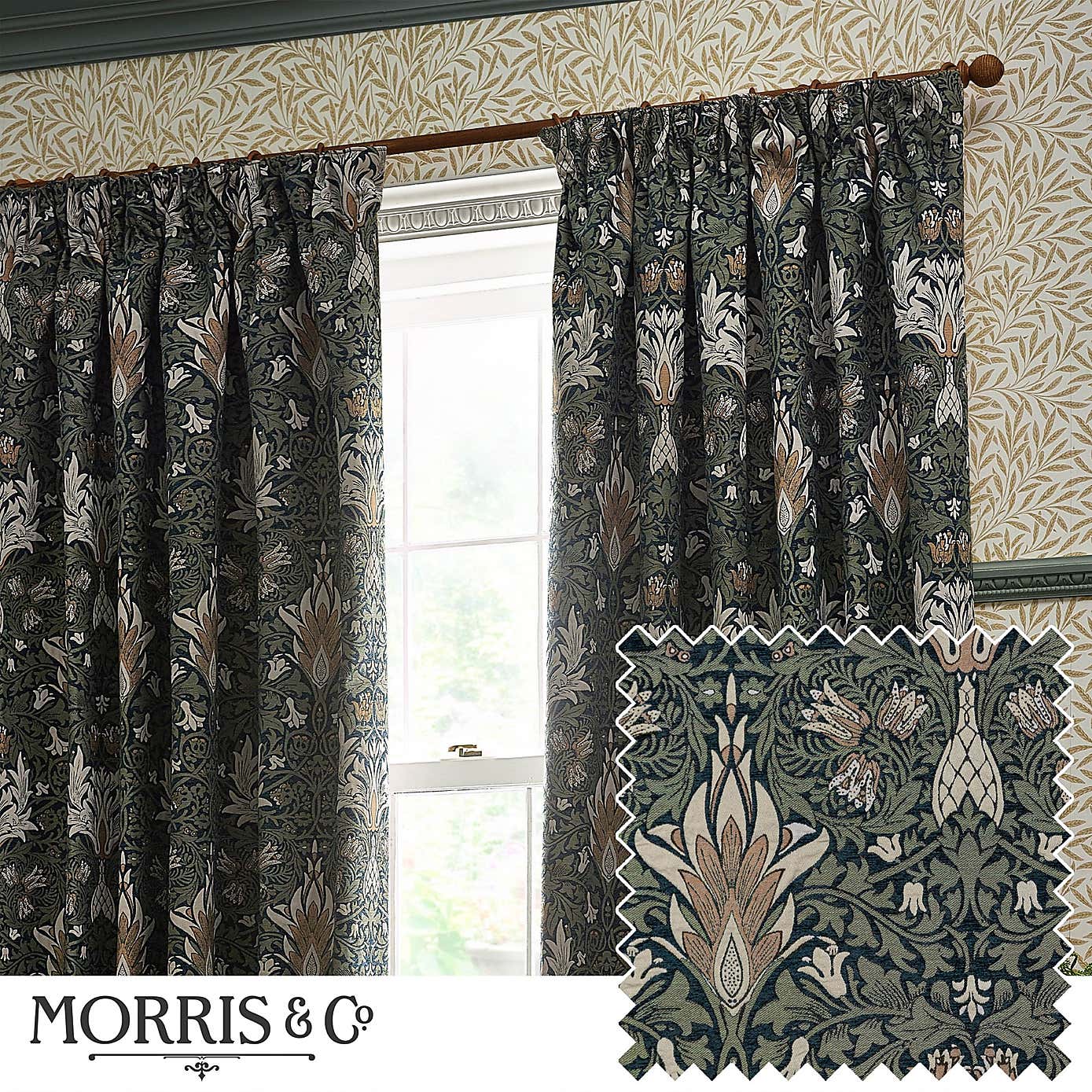 Morris & Co. Snakeshead Jacquard Pencil Pleat Curtains