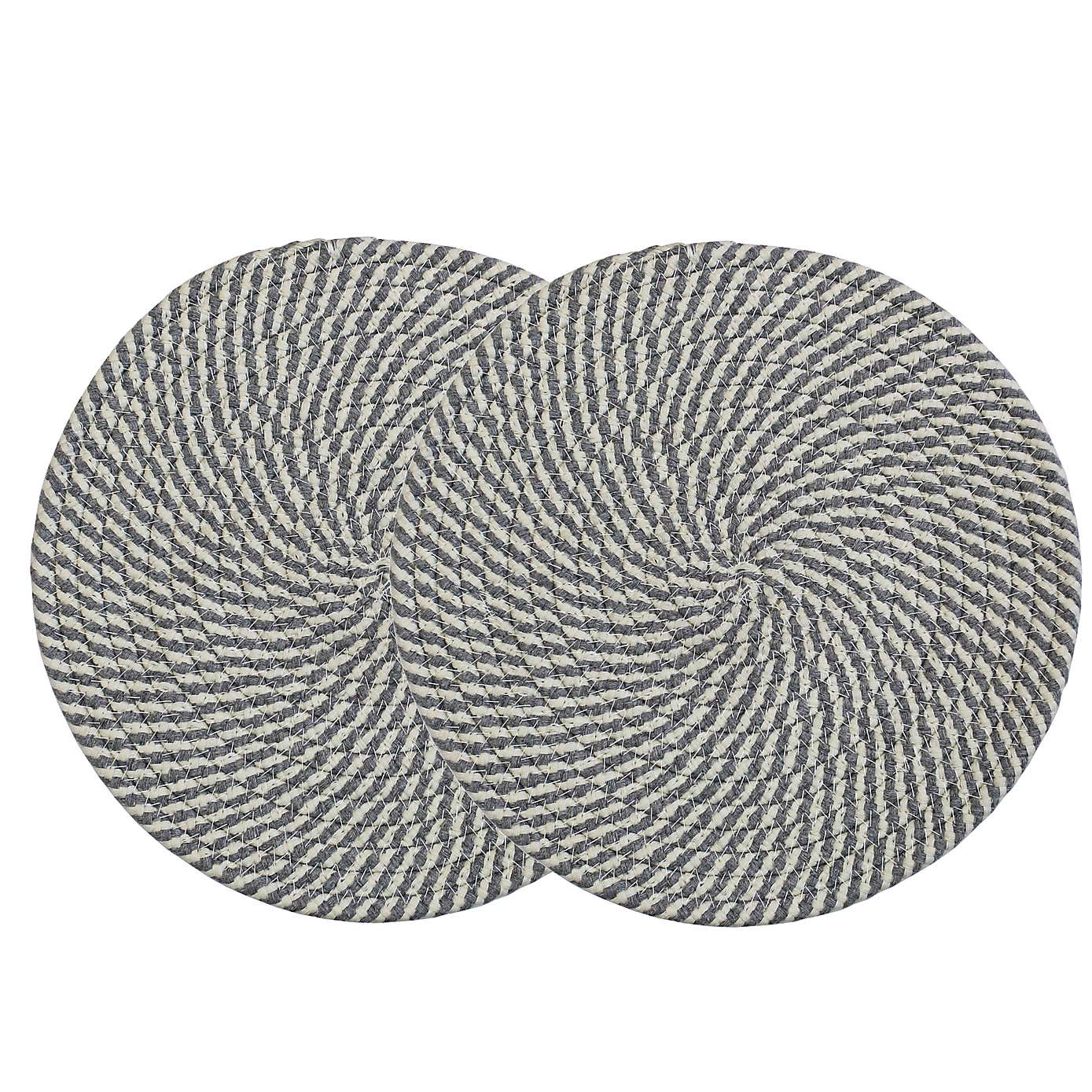 Pack of 2 Round Woven Light Blue Placemats