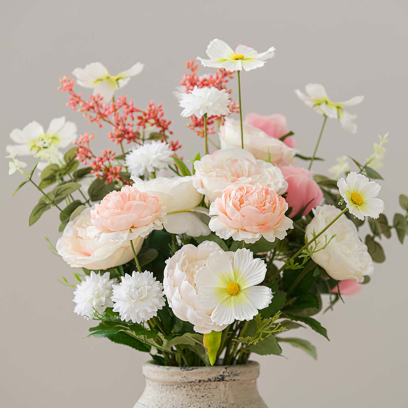 Artificial Rose Bouquet in Washed Grey Resin Vase